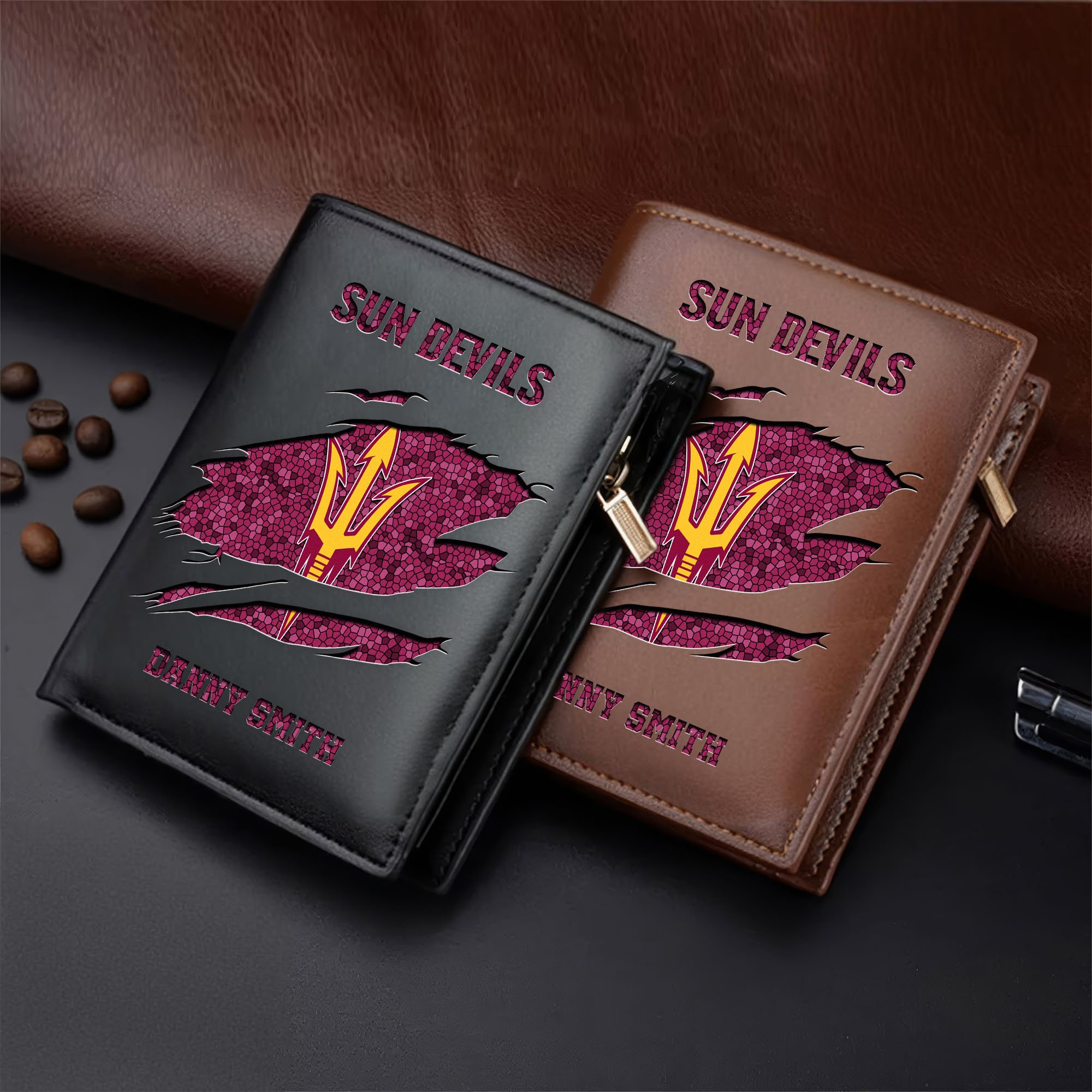 Arizona State Sun Devils Leather Vertical Wallet Custom Your Name, Football Team Men Wallet For Fans, Gifts For Football Lovers  EHIVM-62131