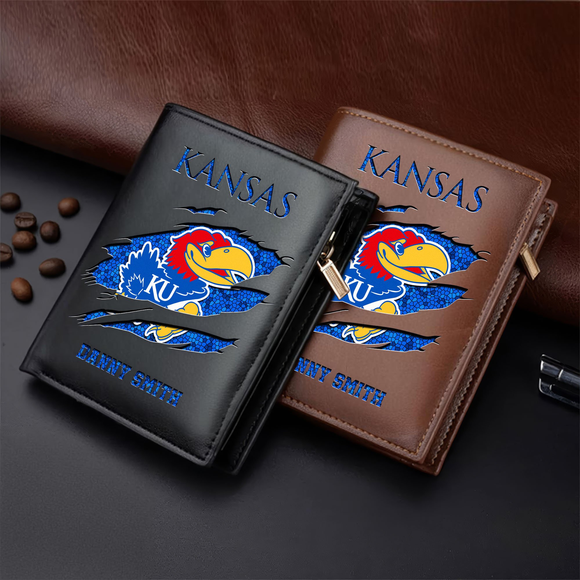 Kansas Jayhawks Leather Vertical Wallet Custom Your Name, Football Team Men Wallet For Fans, Gifts For Football Lovers  EHIVM-62131