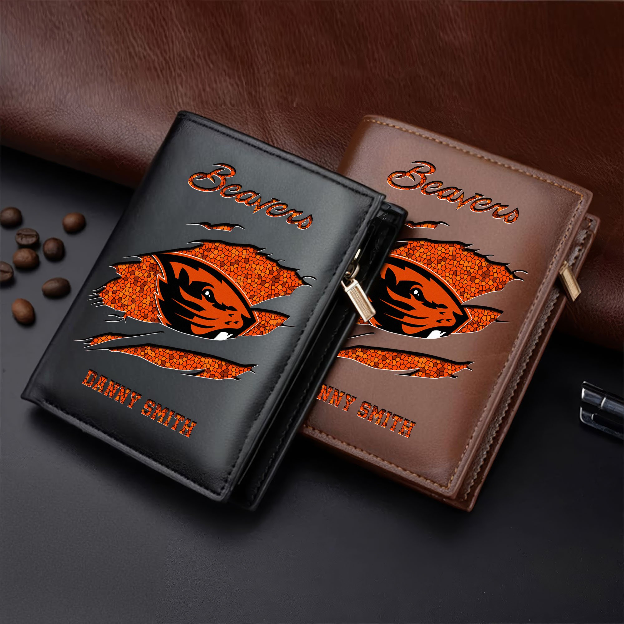 Oregon State Beavers Leather Vertical Wallet Custom Your Name, Football Team Men Wallet For Fans, Gifts For Football Lovers  EHIVM-62131