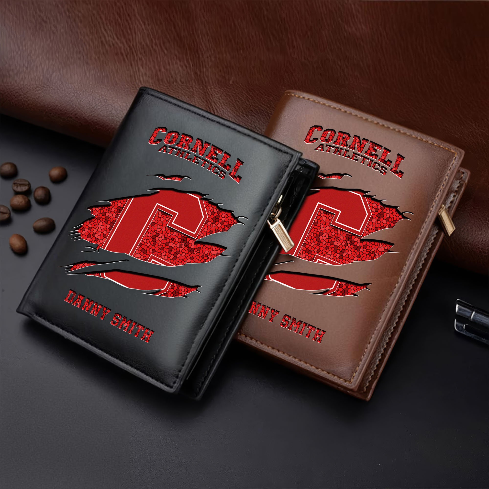 Cornell Big Red Leather Vertical Wallet Custom Your Name, Football Team Men Wallet For Fans, Gifts For Football Lovers  EHIVM-62131