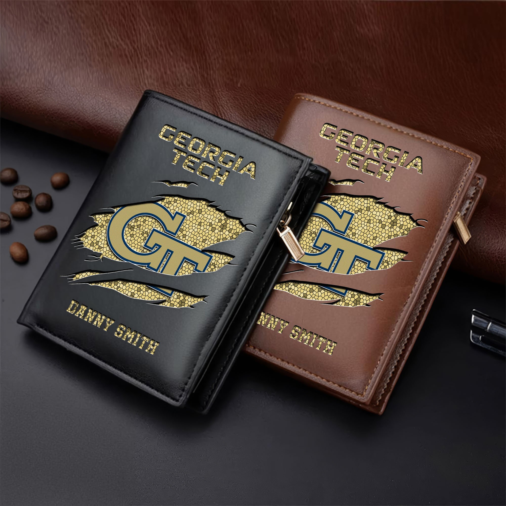 Georgia Tech Yellow Jackets Leather Vertical Wallet Custom Your Name, Football Team Men Wallet For Fans, Gifts For Football Lovers  EHIVM-62131