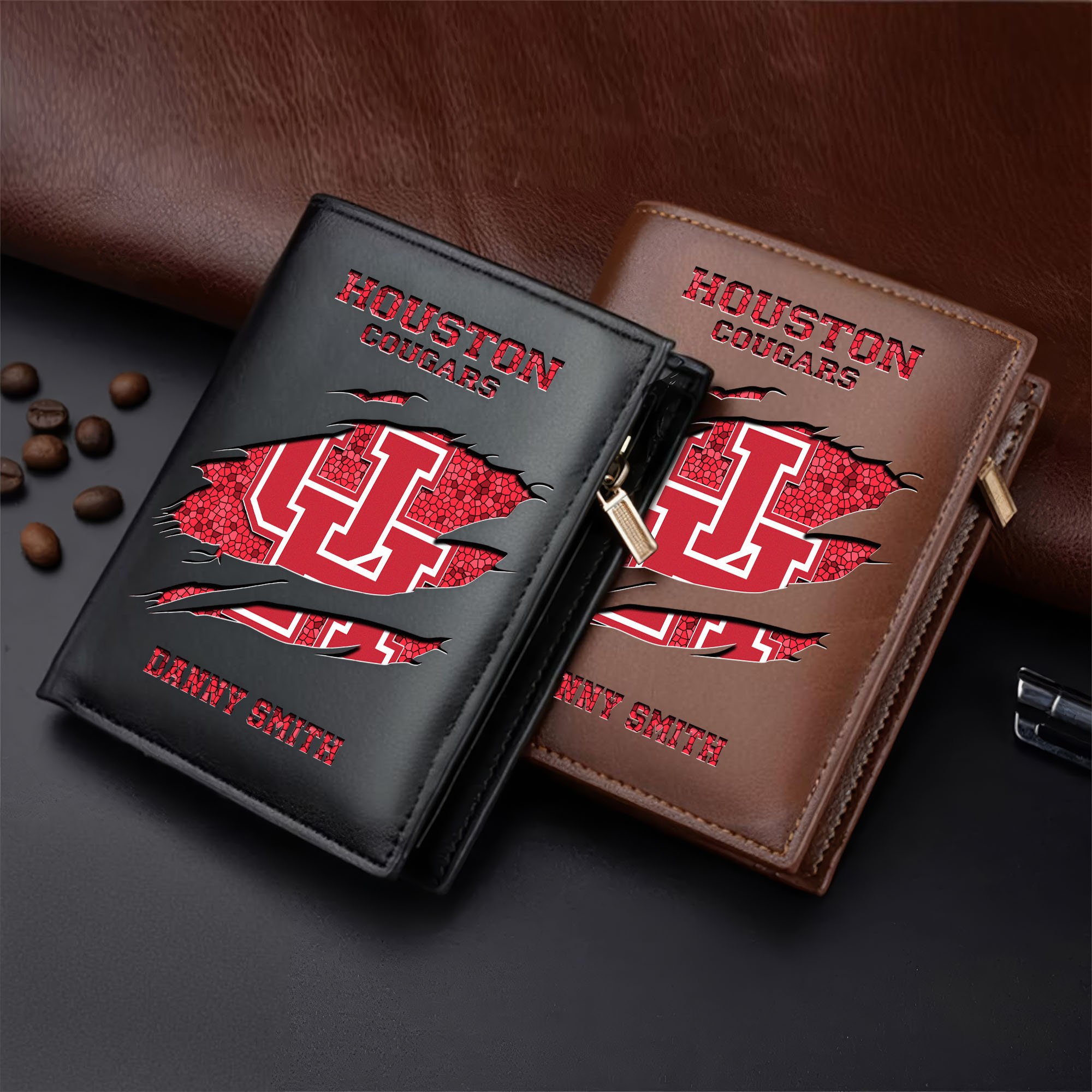 Houston Cougars Leather Vertical Wallet Custom Your Name, Football Team Men Wallet For Fans, Gifts For Football Lovers  EHIVM-62131