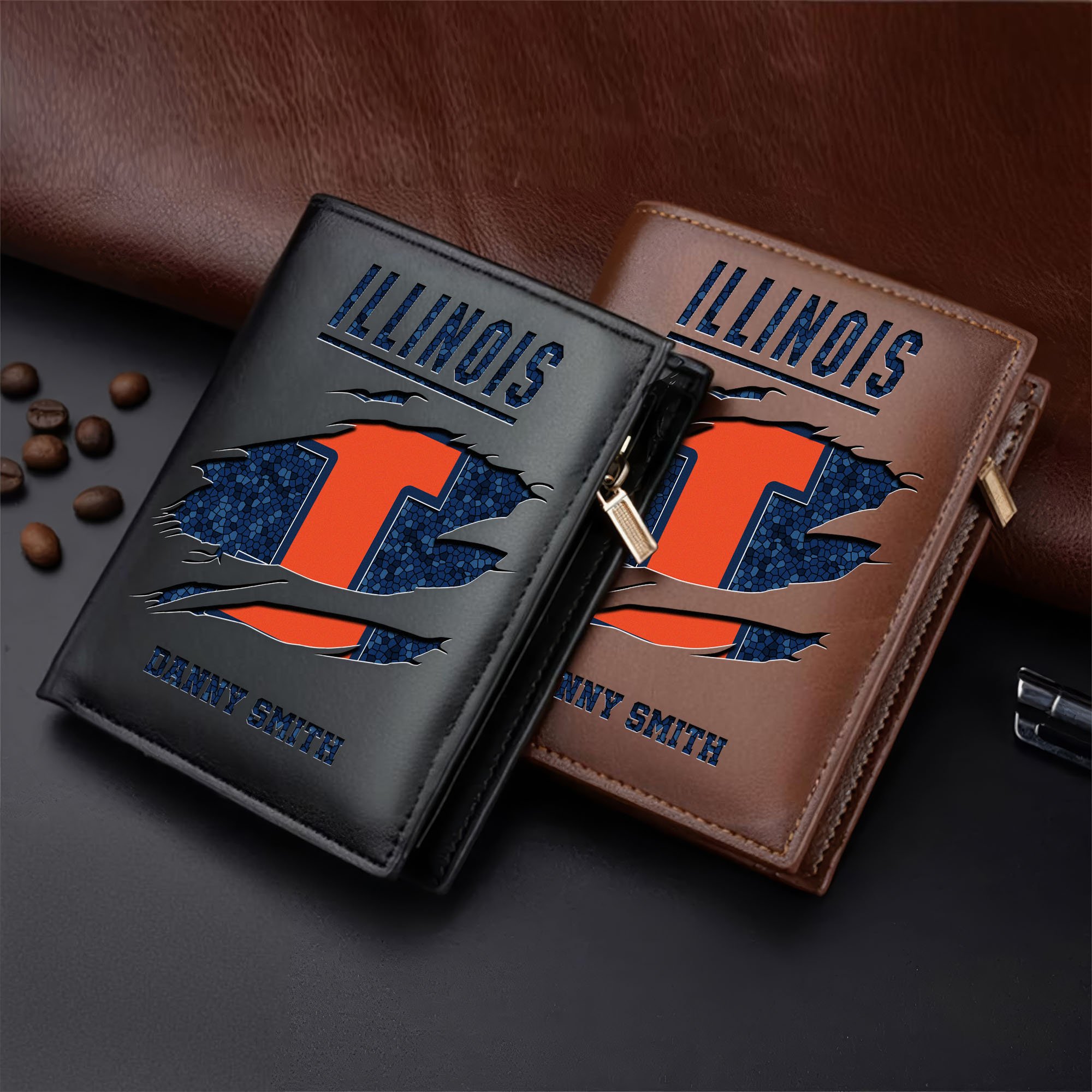 Illinois Fighting Illini Leather Vertical Wallet Custom Your Name, Football Team Men Wallet For Fans, Gifts For Football Lovers  EHIVM-62131