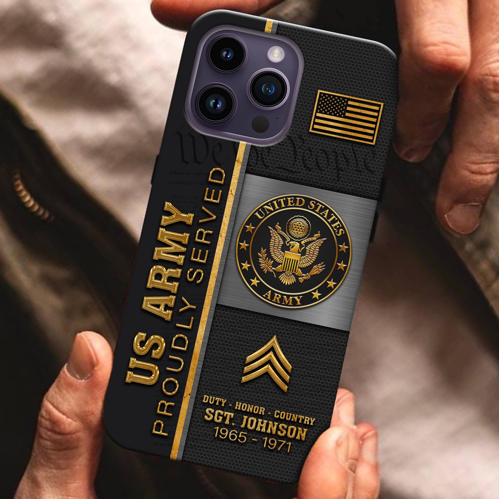 02 U.S. Army Personalized US Veterans Military Proudly Served Phone Case Custom Rank, Name And Year, US Military Veteran Gifts ETRG-54206