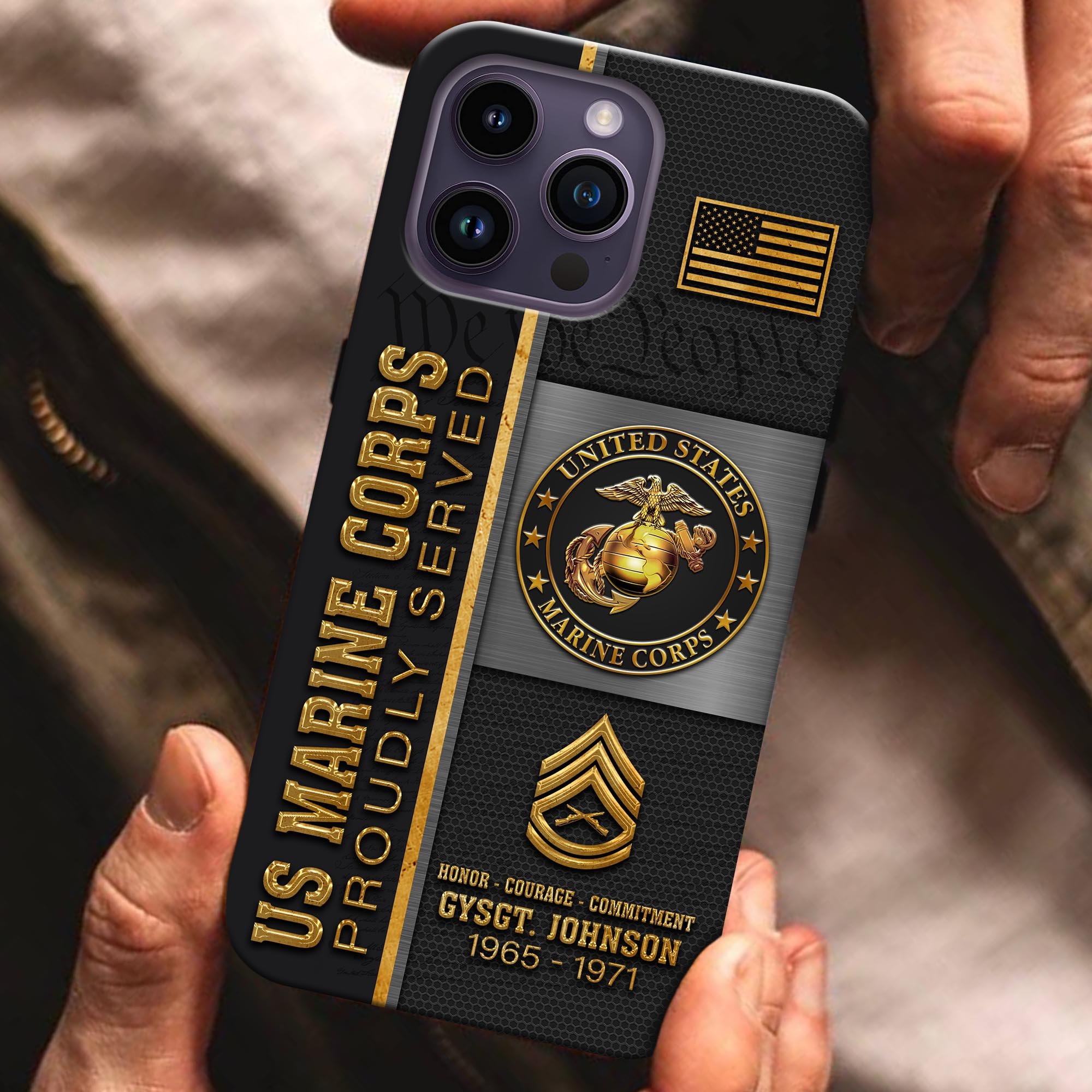 01 U.S. Marine Corps Personalized US Veterans Military Proudly Served Phone Case Custom Rank, Name And Year, US Military Veteran Gifts ETRG-54206