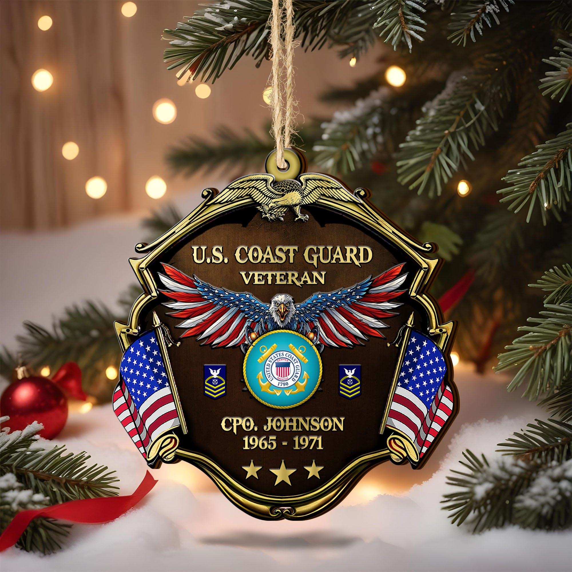 U.S. Coast Guard 2D Flat Wooden Ornament Custom Shape 1 Layer Custom Name, Year And Rank, Ornament For Military Veterans, Veteran Gifts ETRG-62252