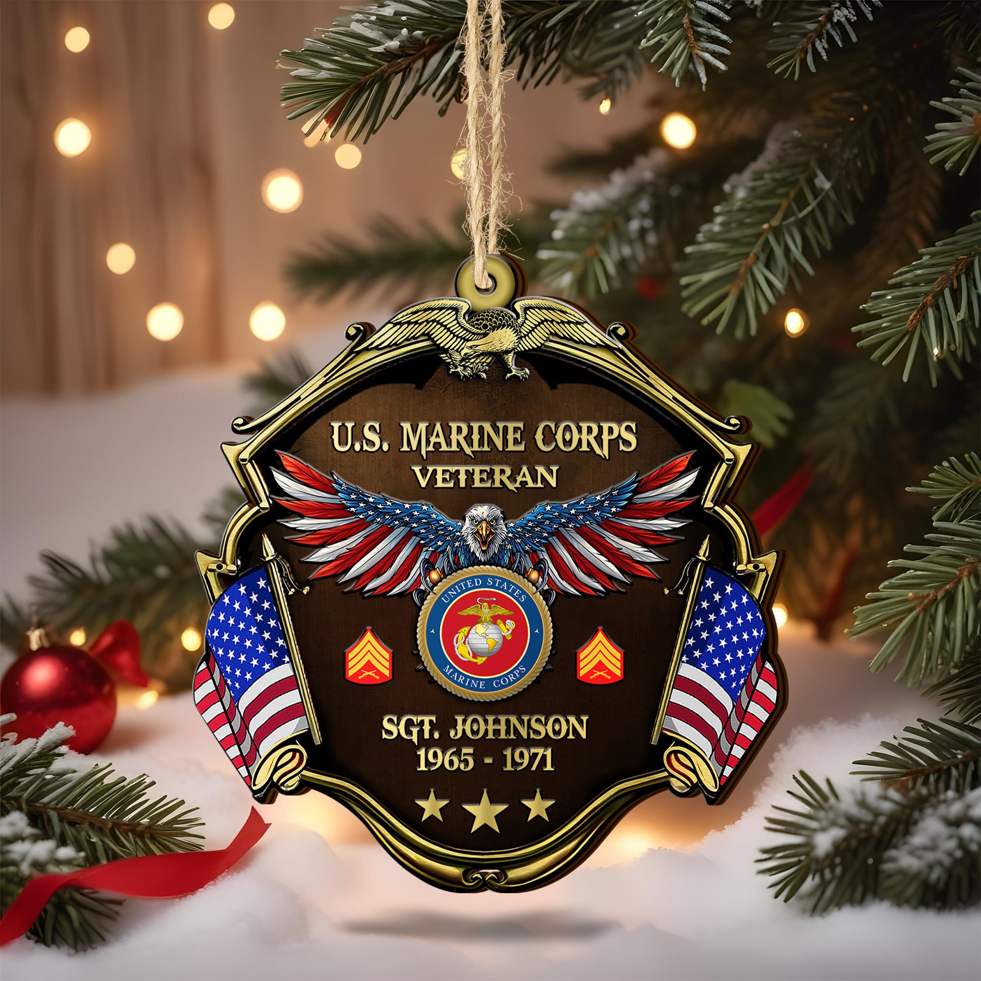 01 U.S. Marine Corps 2D Flat Wooden Ornament Custom Shape 1 Layer Custom Name, Year And Rank, Ornament For Military Veterans, Veteran Gifts ETRG-62252