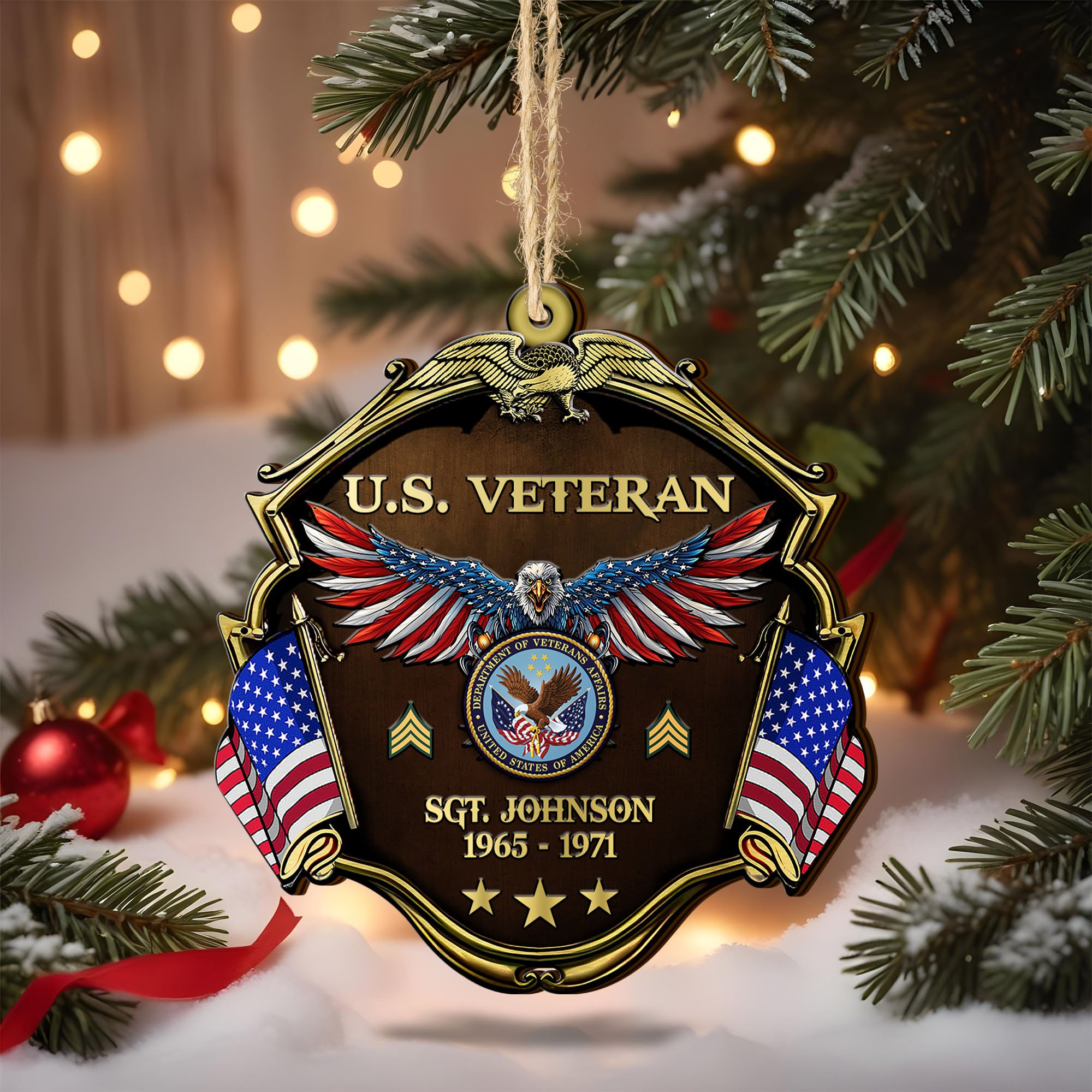 US Veteran 2D Flat Wooden Ornament Custom Shape 1 Layer Custom Name, Year And Rank, Ornament For Military Veterans, Veteran Gifts ETRG-62252