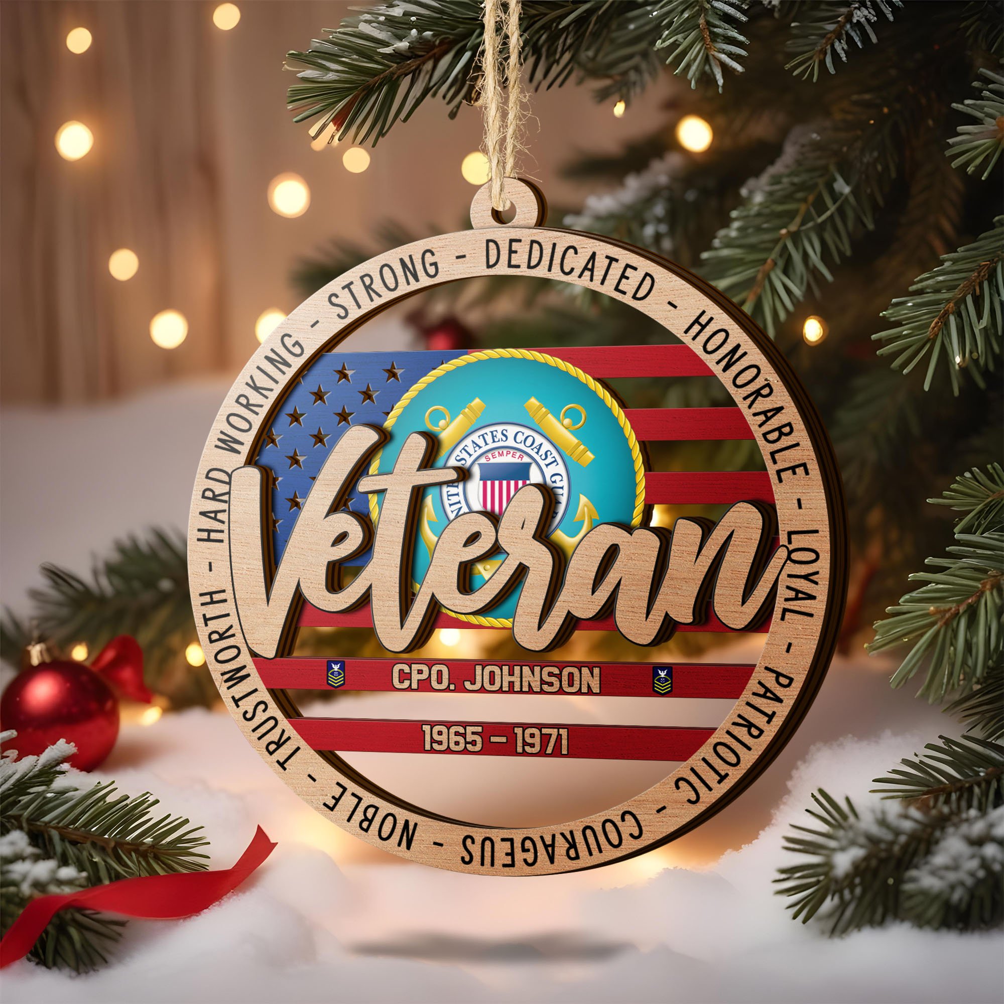 U.S. Coast Guard 2 Layered Wooden Ornament Custom Name, Year And Rank, Military Ornament, Veteran Gifts ETRG-62275