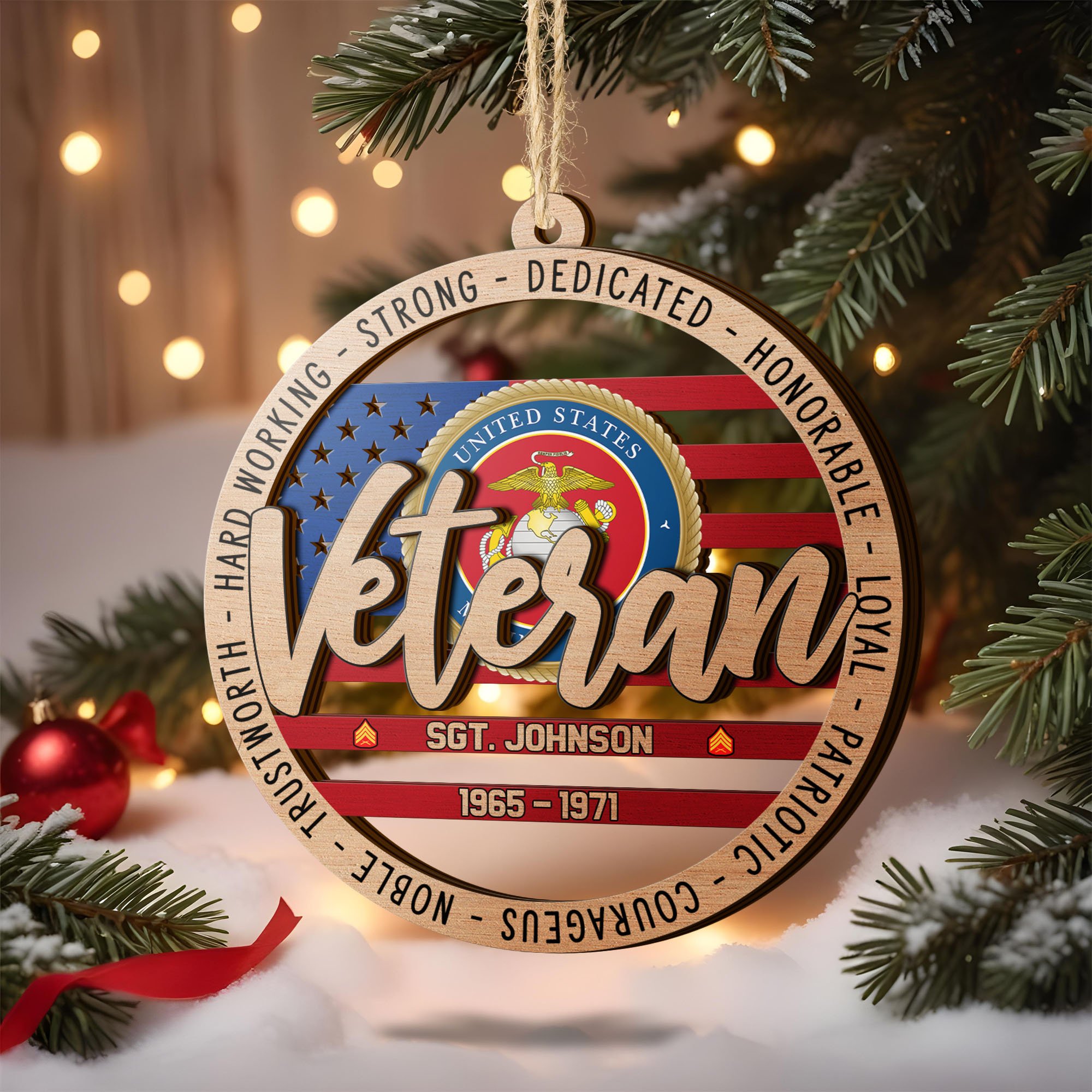 01 U.S. Marine Corps 2 Layered Wooden Ornament Custom Name, Year And Rank, Military Ornament, Veteran Gifts ETRG-62275