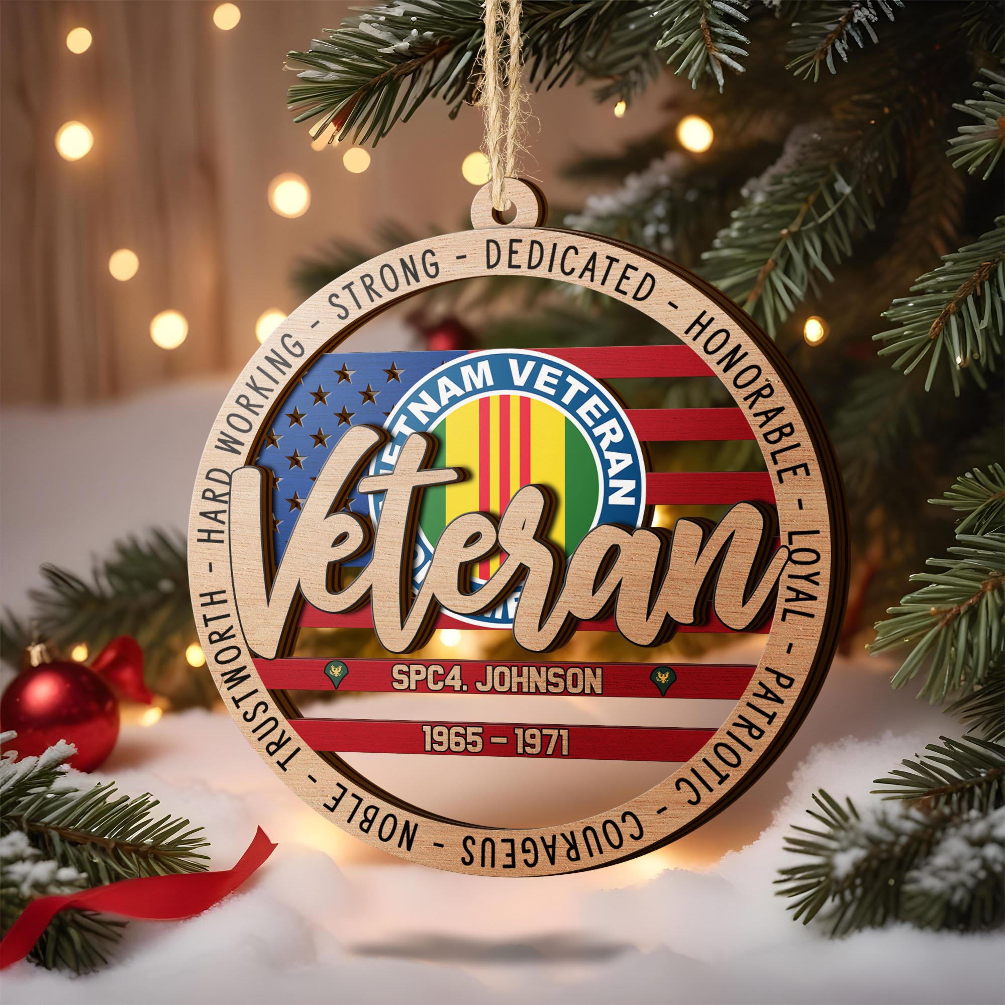 Vietnam Veteran 2 Layered Wooden Ornament Custom Name, Year And Rank, Military Ornament, Veteran Gifts ETRG-62275