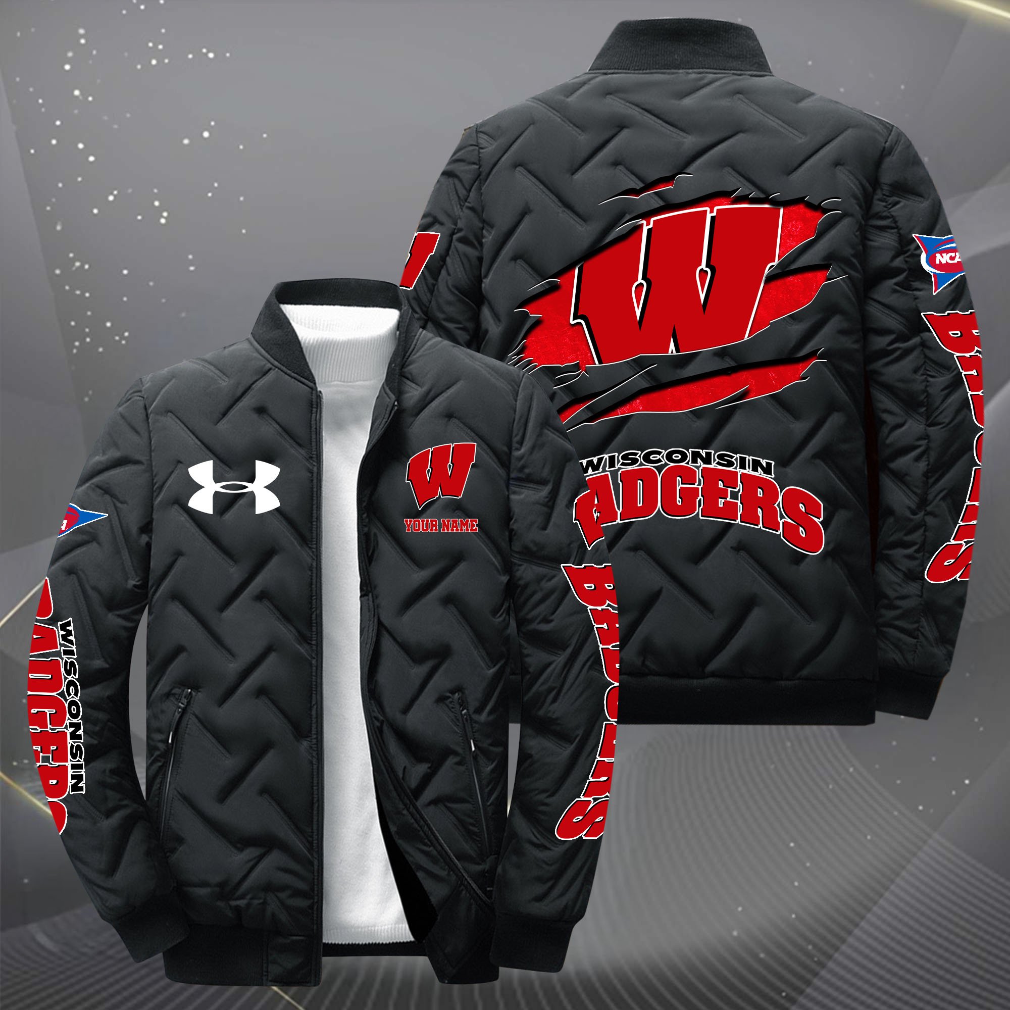 Wisconsin Badgers Puffer Jacket 2024 version  Custom Your Name, Sport Jacket, FootBall Fan Gifts EHIVM-62412