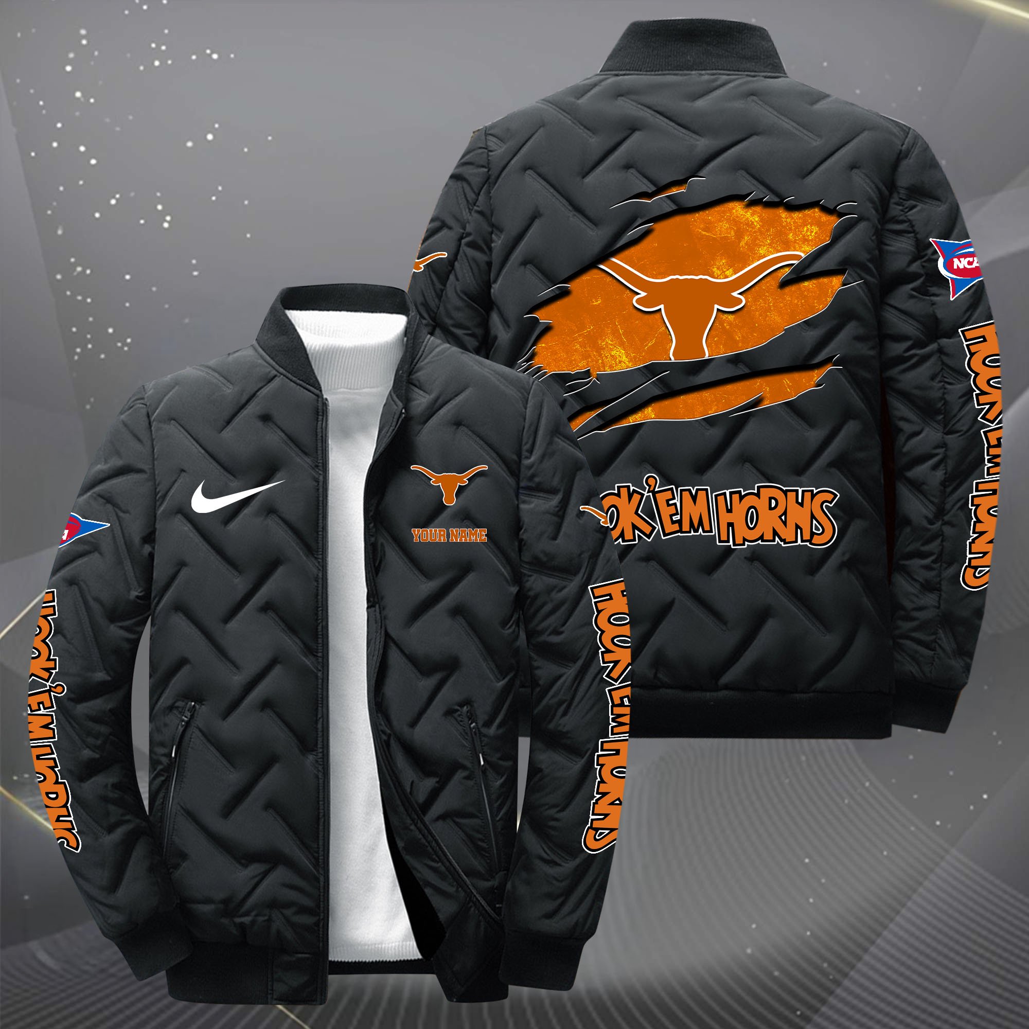 Texas Longhorns Puffer Jacket 2024 version  Custom Your Name, Sport Jacket, FootBall Fan Gifts EHIVM-62412