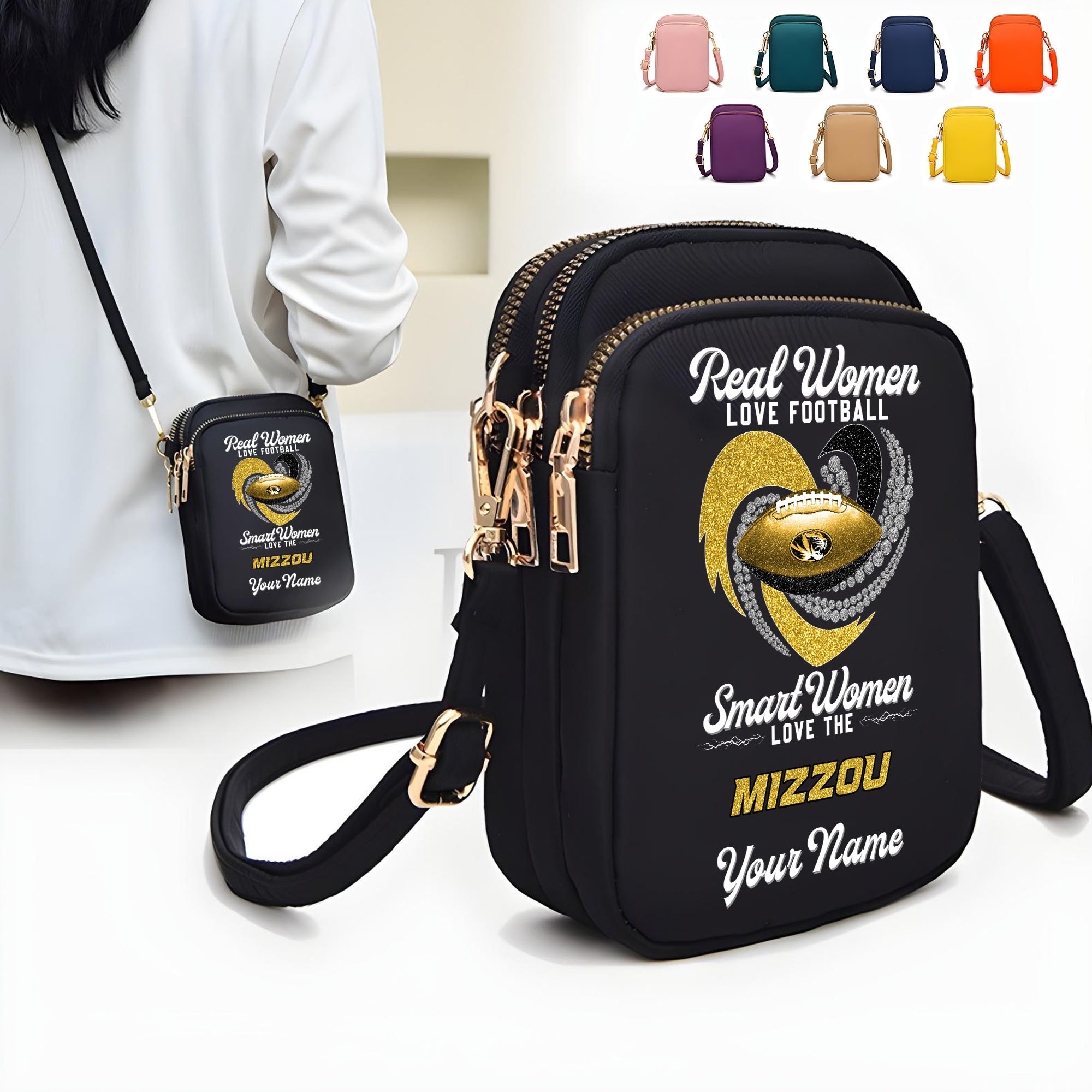 Missouri Tigers Women’s Mini Crossbody, Cell Phone Purse, Zipper Shoulder Bag Custom Your Name, Gifts For Football Lovers EHIVM-62445