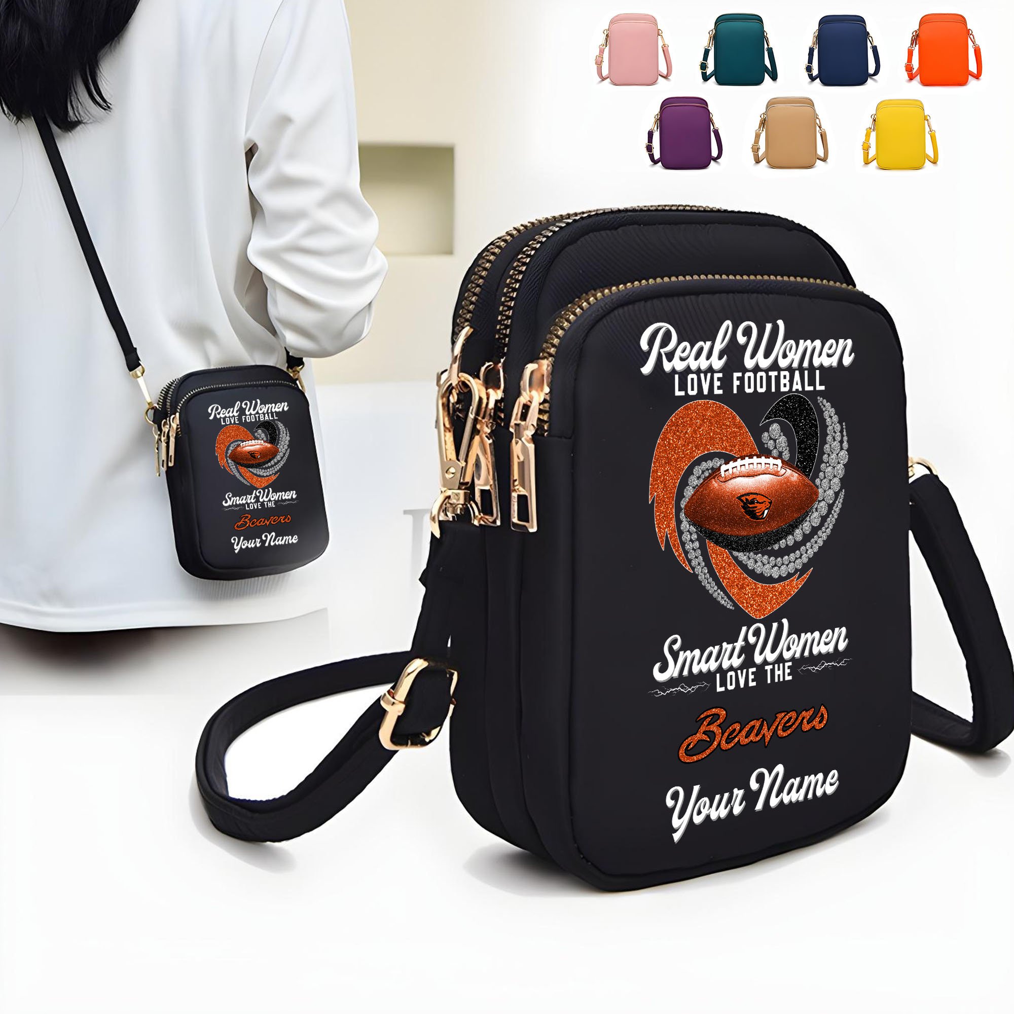 Oregon State Beavers Women’s Mini Crossbody, Cell Phone Purse, Zipper Shoulder Bag Custom Your Name, Gifts For Football Lovers EHIVM-62445