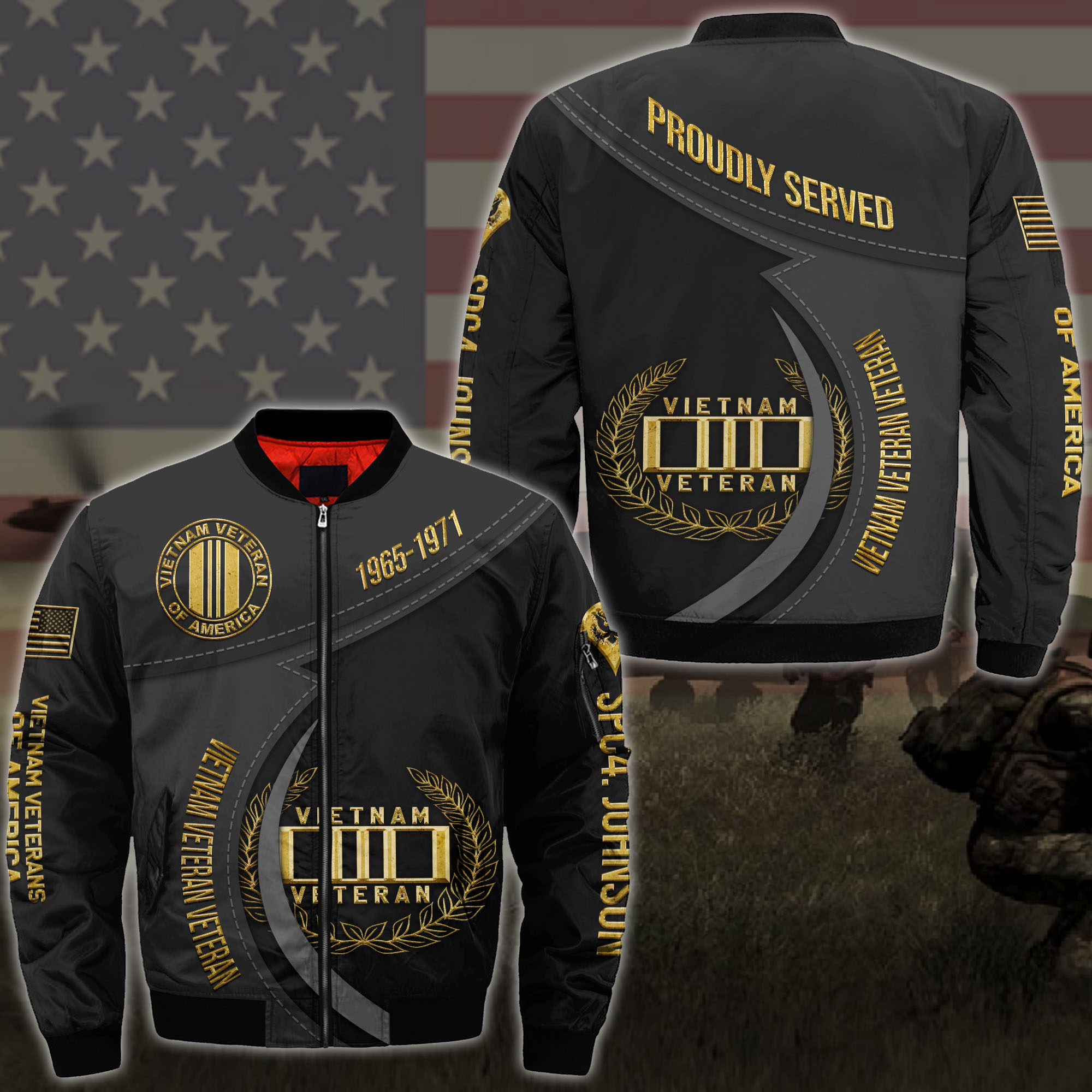 Vietnam Veteran Bomber Jacket Custom Name And Year, Military Bomber Jacket, Military Gift, Gift for Him ETRG-62143