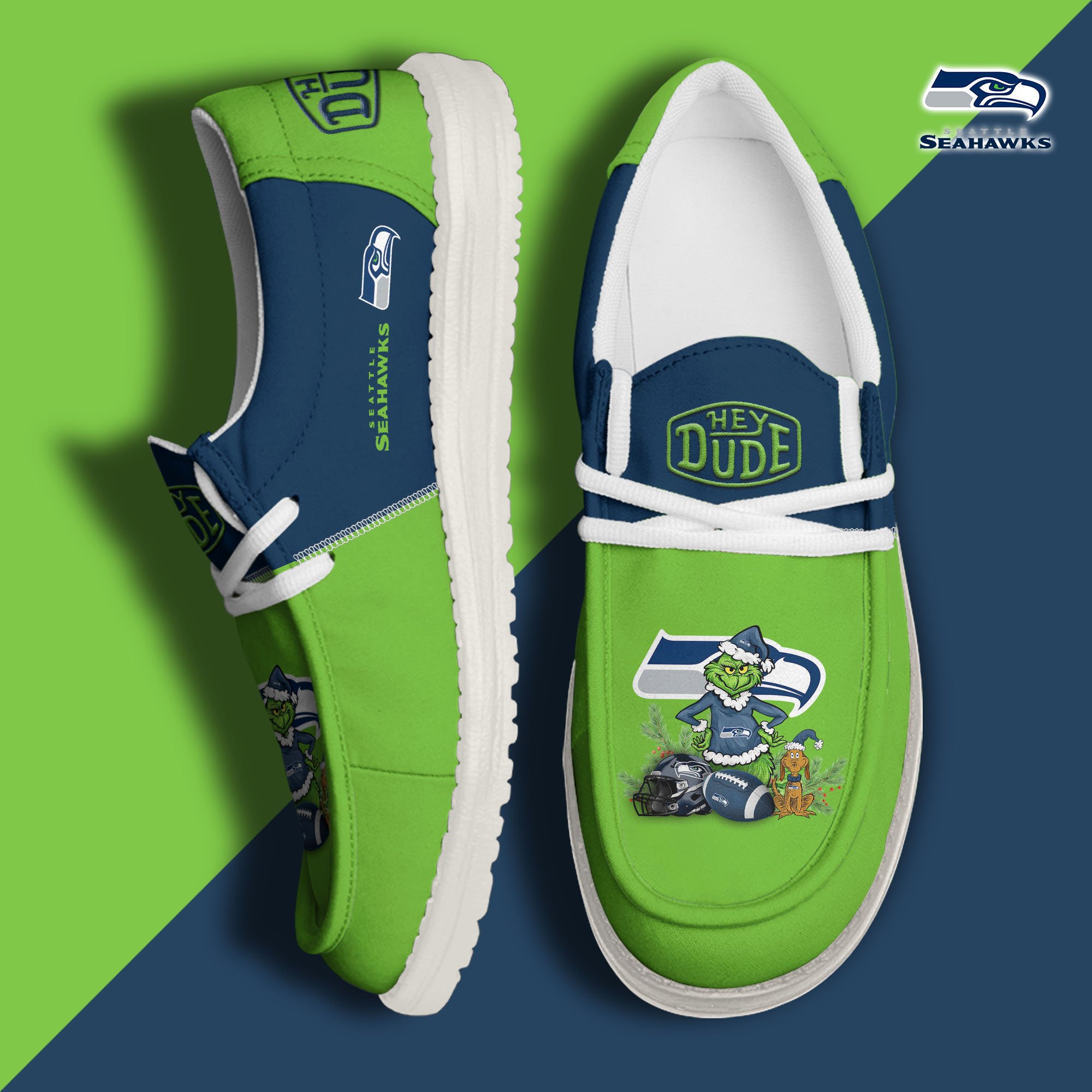 Seattle Seahawks Football Hey Dude Canvas Loafer Shoes Custom Your Name  2024 version, Sport Shoes For Fan, Fan Gifts EHIVM-61182