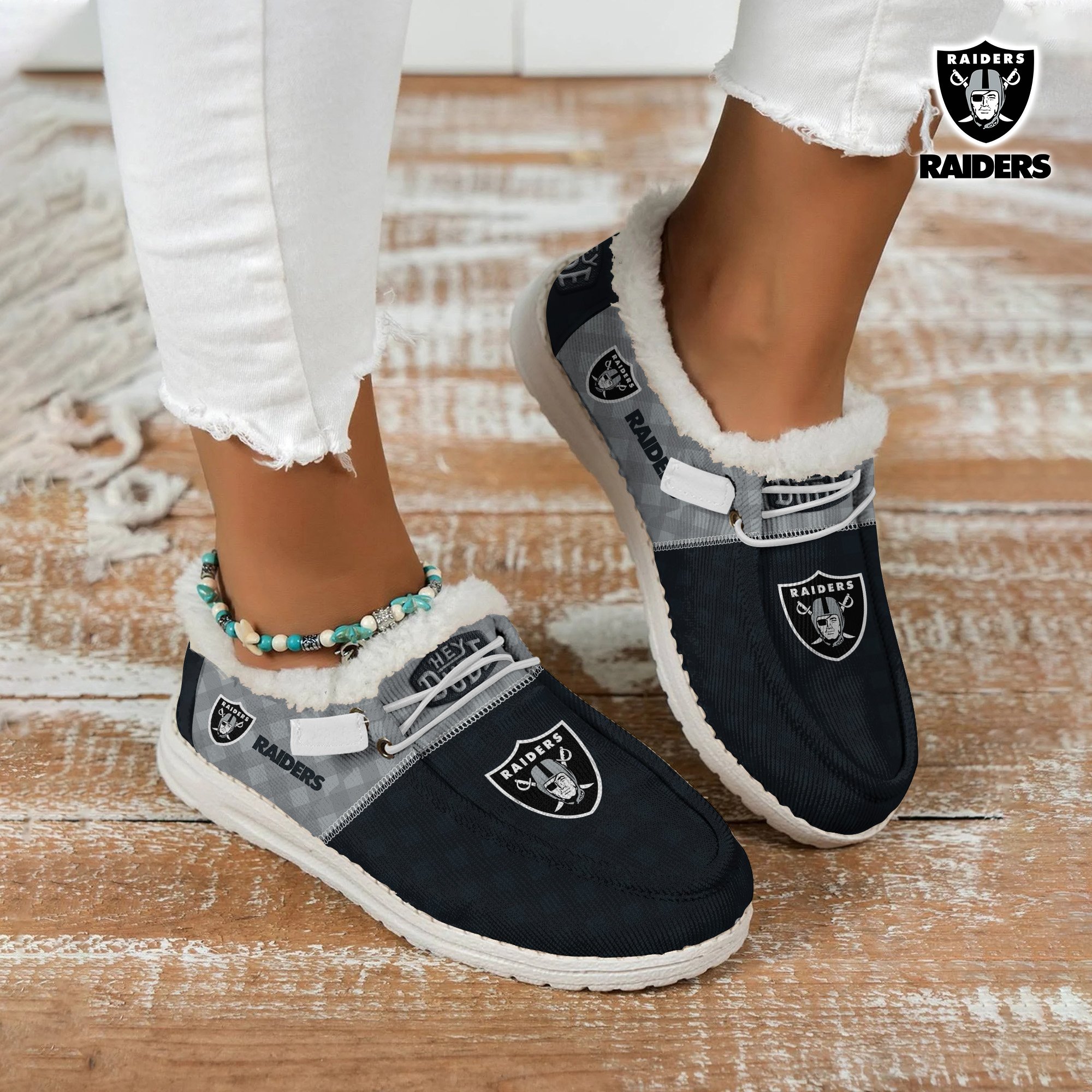 Las Vegas Raiders Football Hey Dude With Warm Fur Lining Shoes Custom Your Name  2024 version, Sport Shoes For Fan, Fan Gifts EHIVM-61635