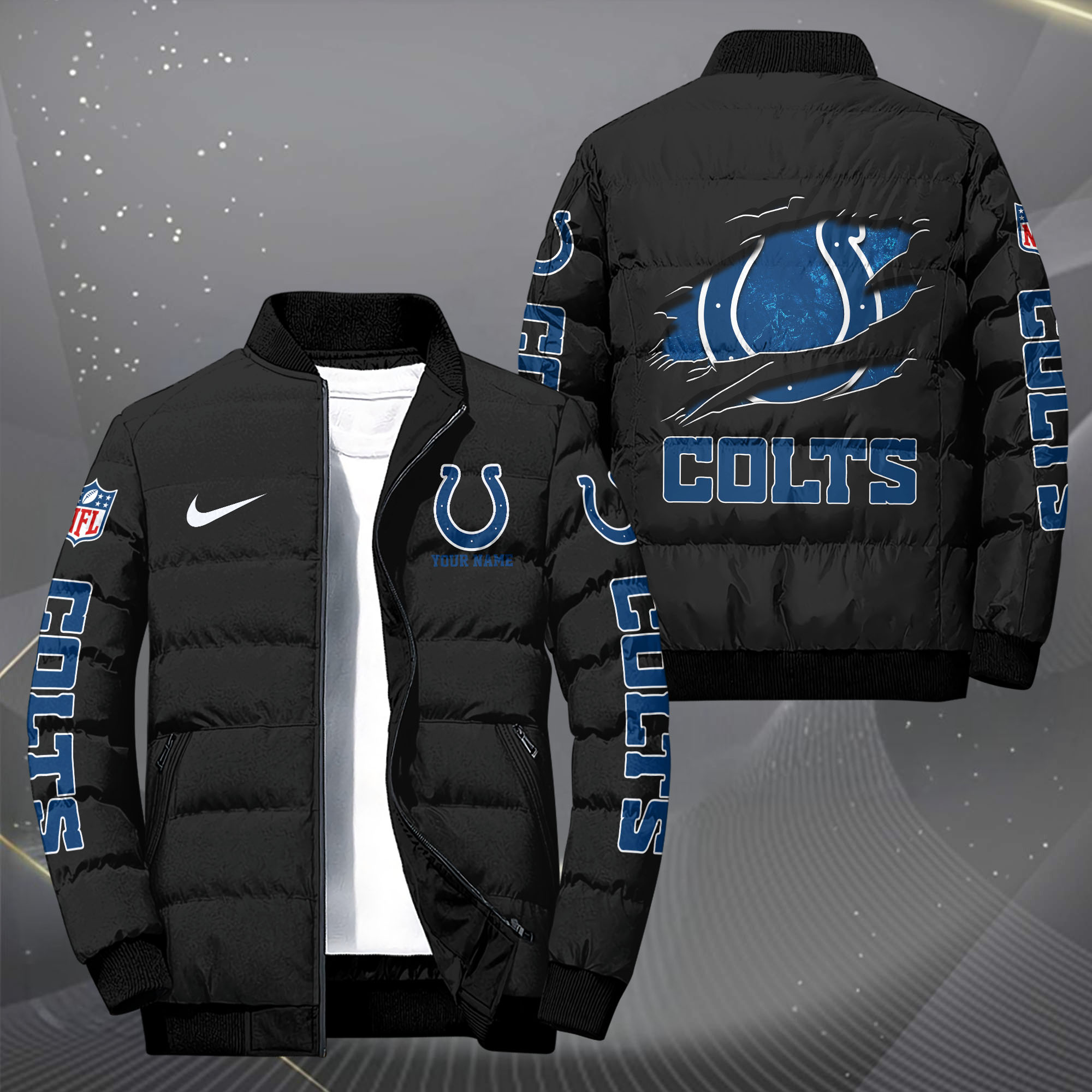 Indianapolis Colts Puffer Jacket Custom Your Name 2024  versions, Sport Jacket, FootBall Fan Gifts EHIVM-62479