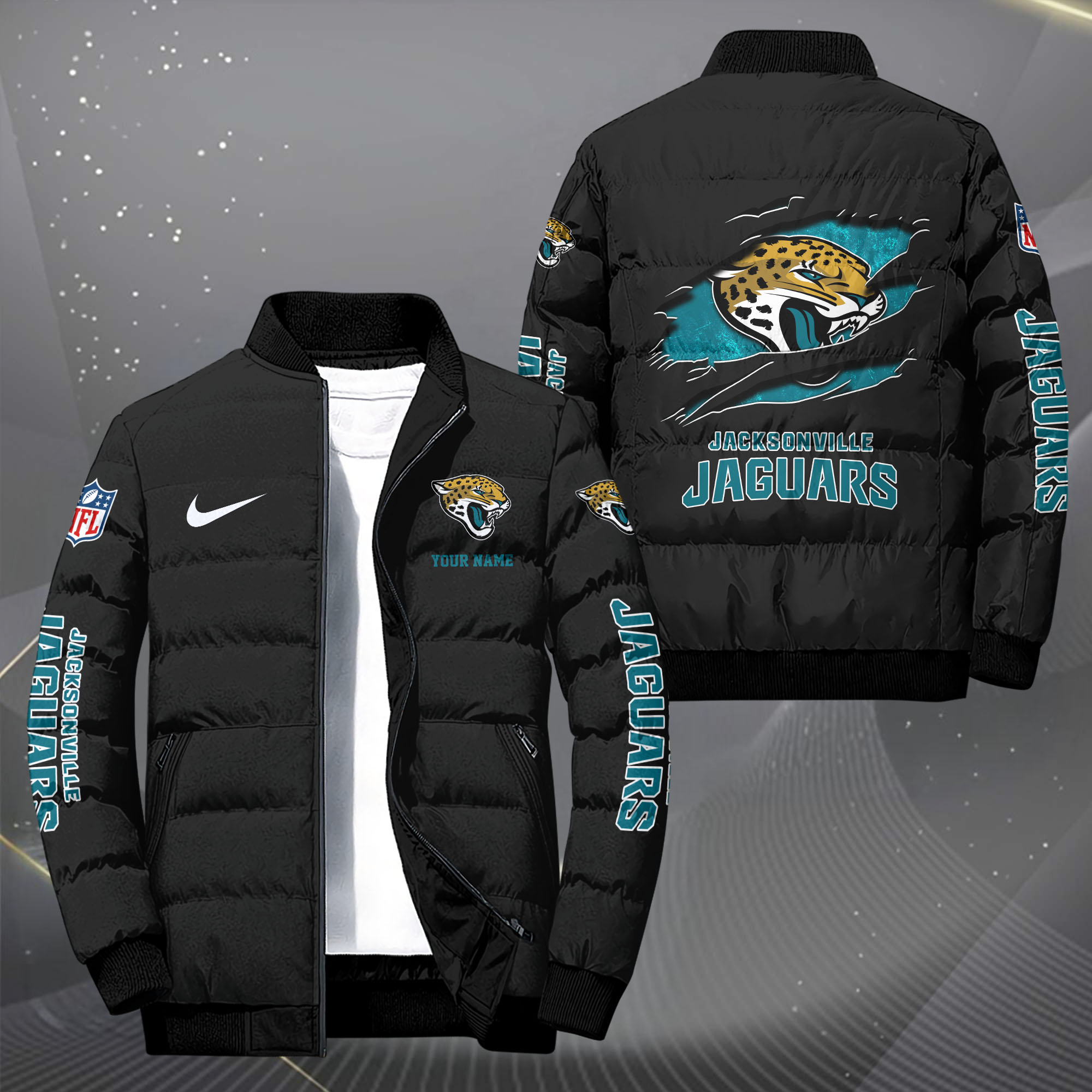 Jacksonville Jaguars Puffer Jacket Custom Your Name 2024  versions, Sport Jacket, FootBall Fan Gifts EHIVM-62479