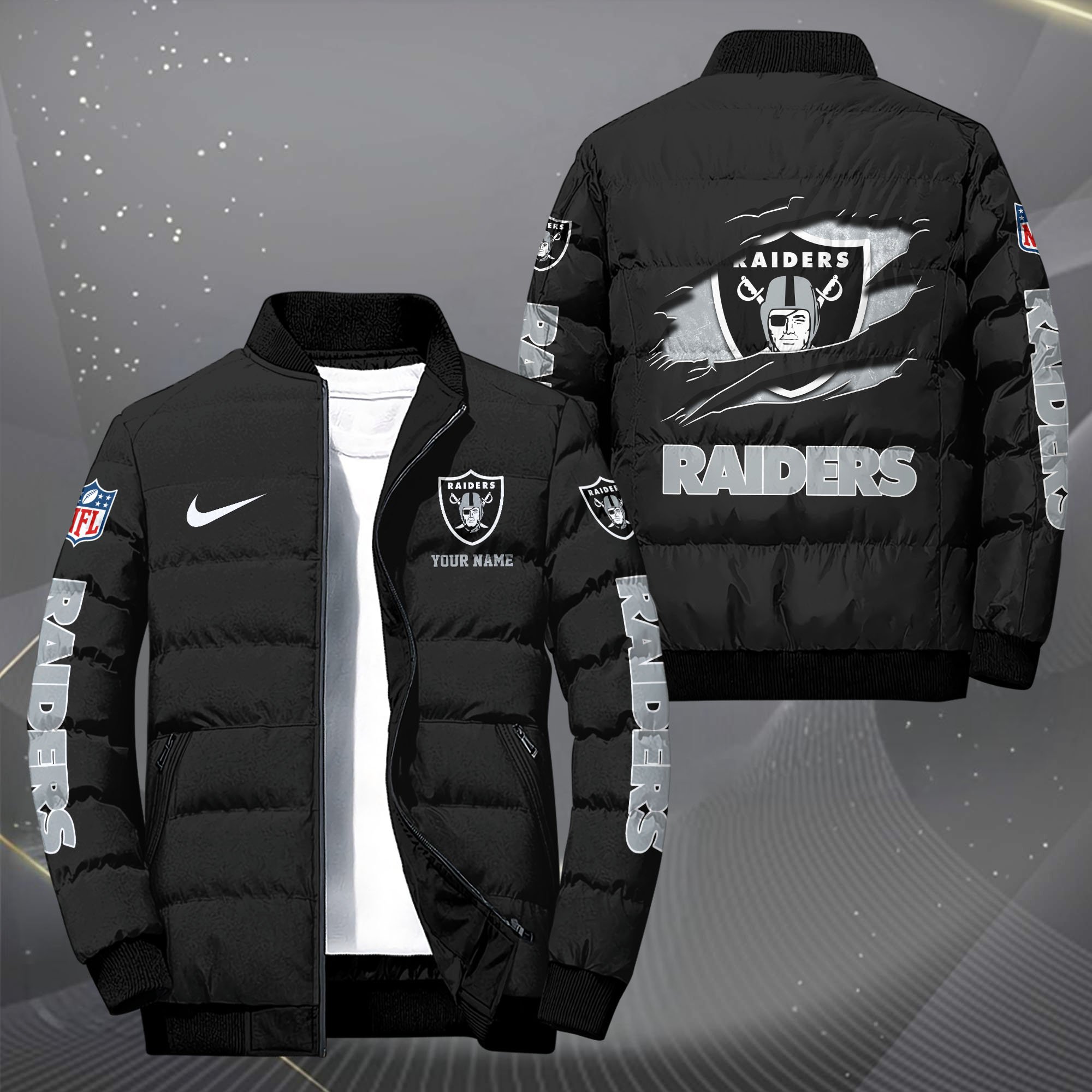 Las Vegas Raiders Puffer Jacket Custom Your Name 2024  versions, Sport Jacket, FootBall Fan Gifts EHIVM-62479