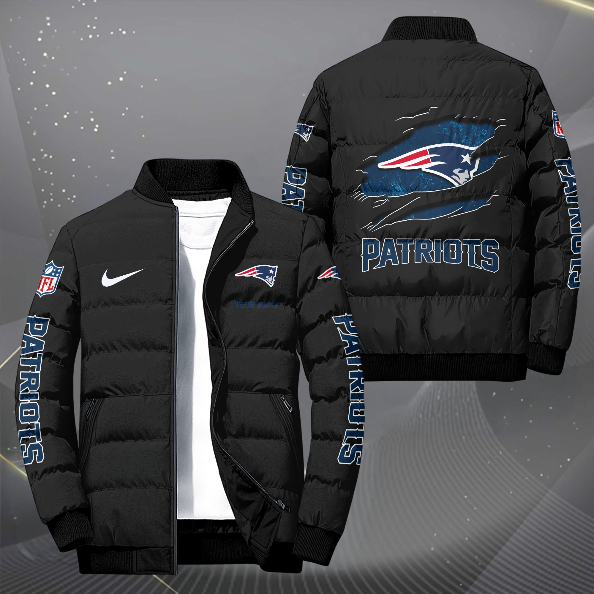 New England Patriots Puffer Jacket Custom Your Name 2024  versions, Sport Jacket, FootBall Fan Gifts EHIVM-62479