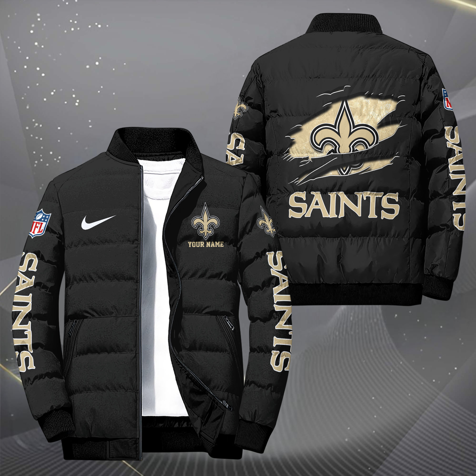 New Orleans Saints Puffer Jacket Custom Your Name 2024  versions, Sport Jacket, FootBall Fan Gifts EHIVM-62479