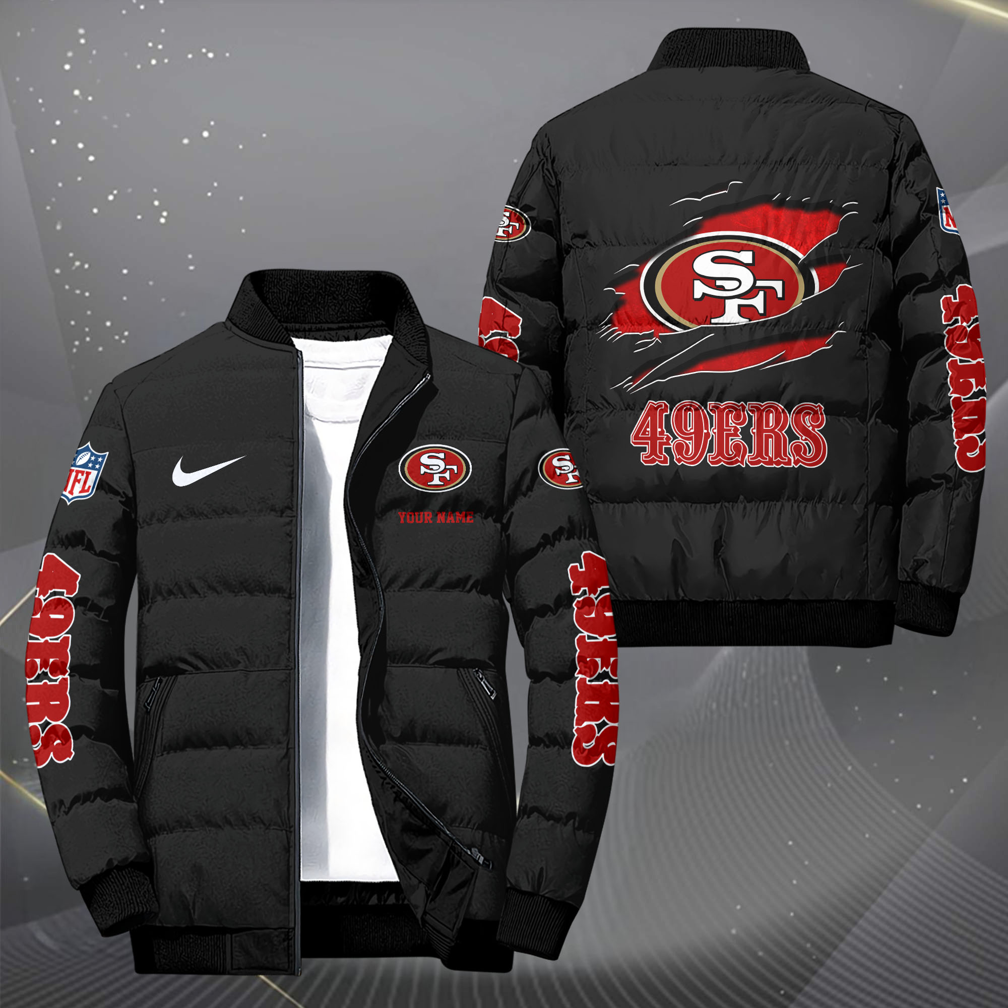 San Francisco 49ers Puffer Jacket Custom Your Name 2024  versions, Sport Jacket, FootBall Fan Gifts EHIVM-62479