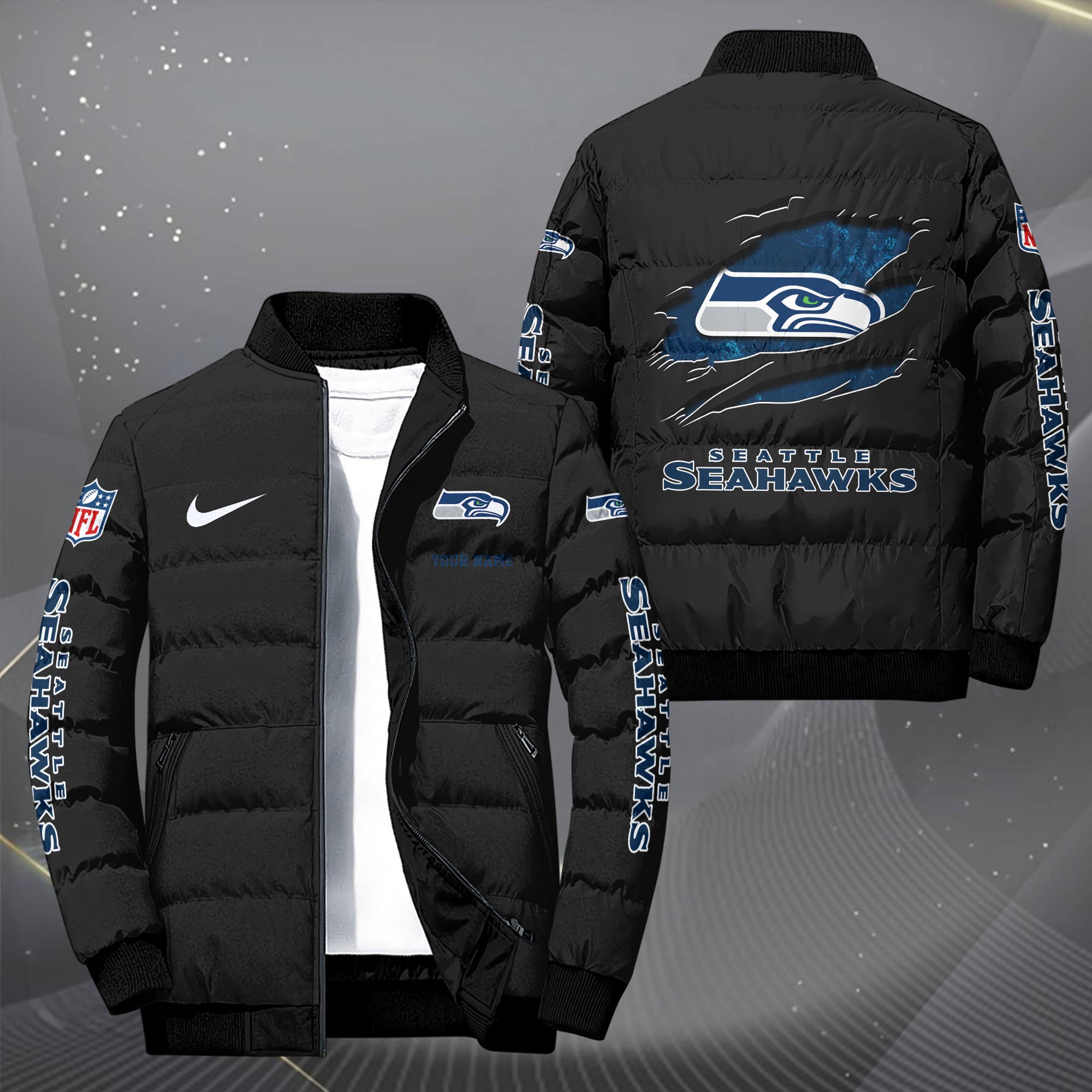 Seattle Seahawks Puffer Jacket Custom Your Name 2024  versions, Sport Jacket, FootBall Fan Gifts EHIVM-62479