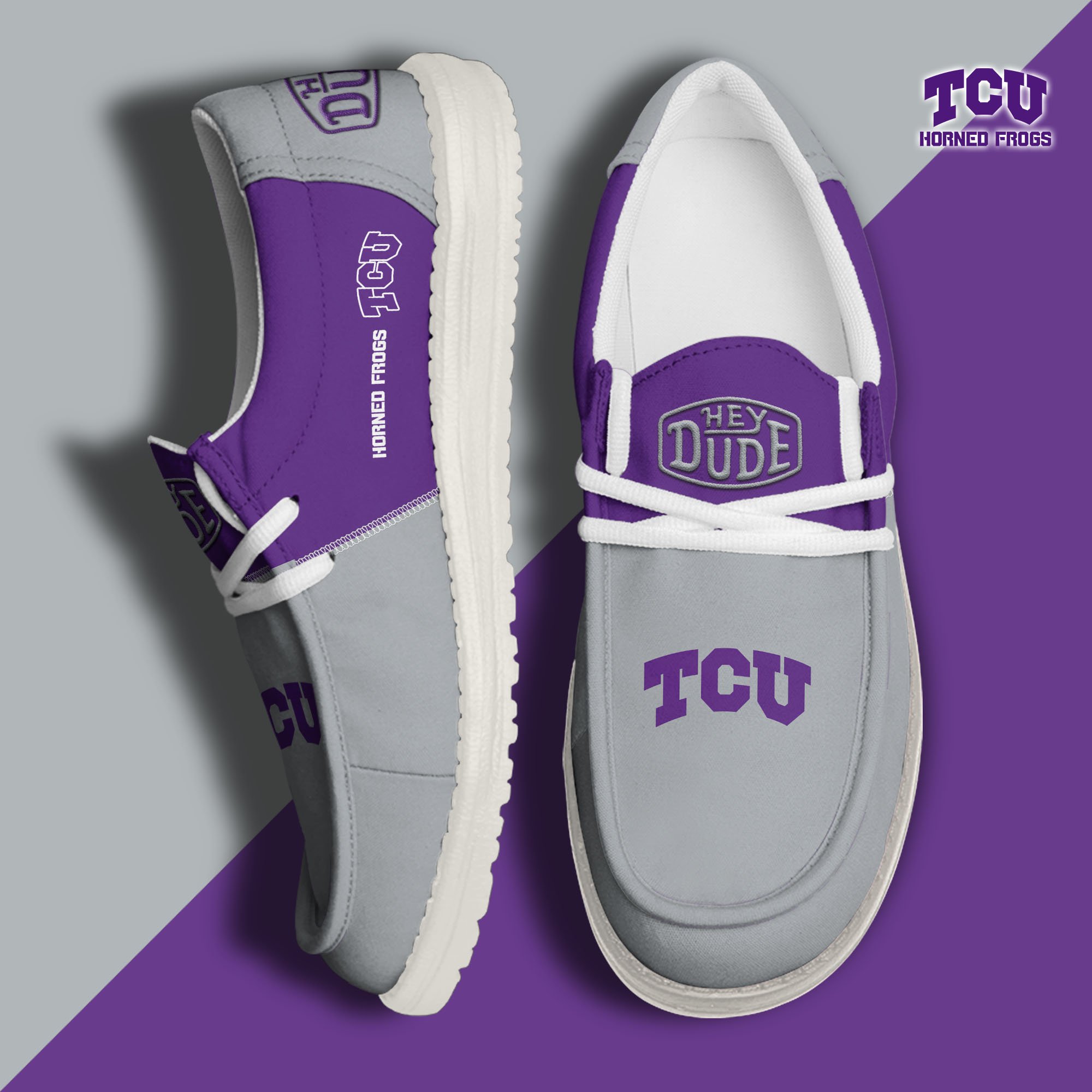 TCU Horned Frogs Football Hey Dude Canvas Loafer Shoes Custom Your Name 2024 version, Sport Shoes For Fan, Fan Gifts  EHIVM-60966