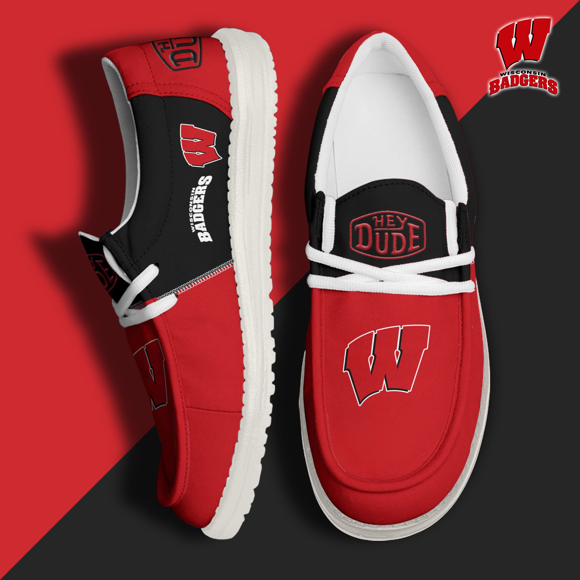 Wisconsin Badgers Football Hey Dude Canvas Loafer Shoes Custom Your Name 2024 version, Sport Shoes For Fan, Fan Gifts  EHIVM-60966