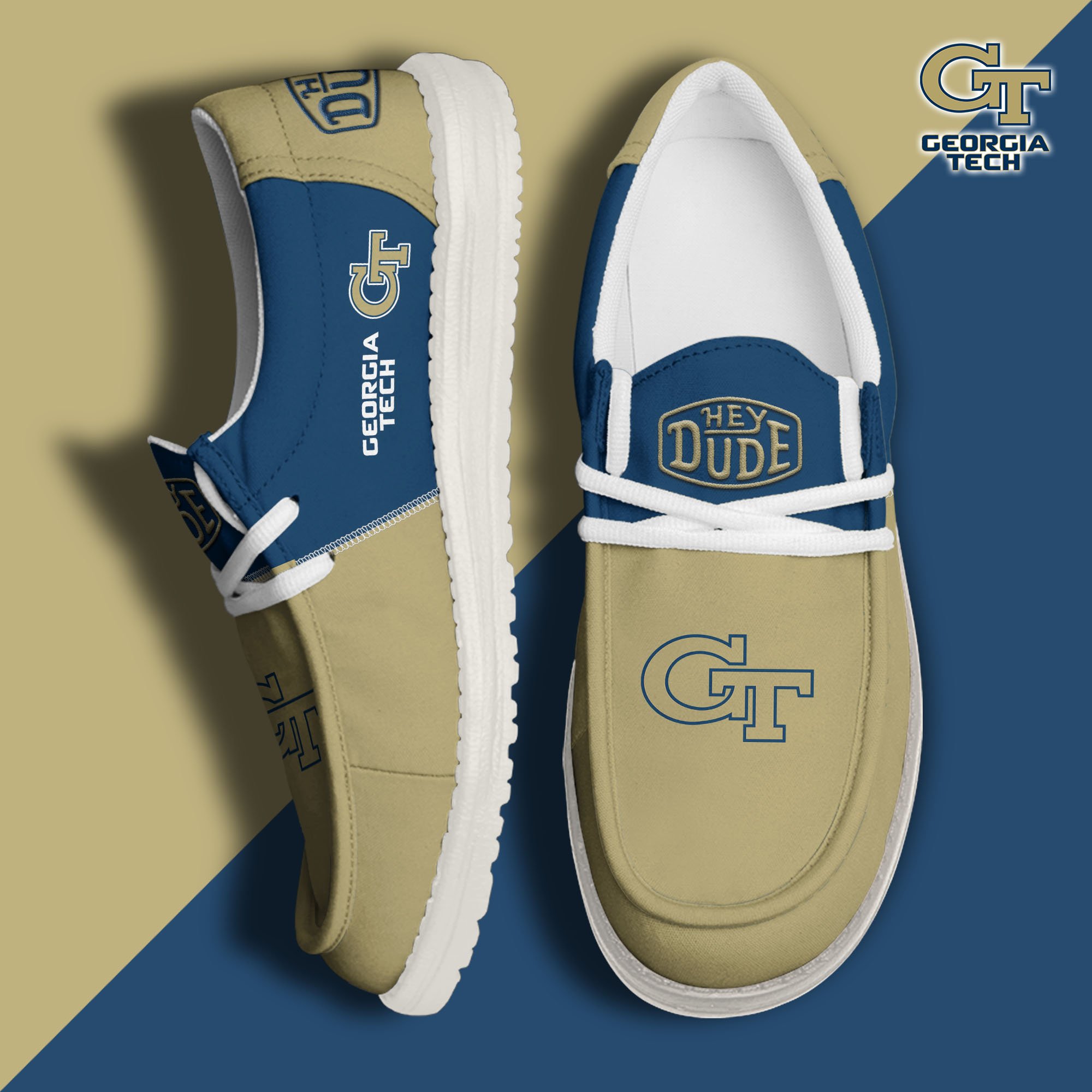 Georgia Tech Yellow Jackets Football Hey Dude Canvas Loafer Shoes Custom Your Name 2024 version, Sport Shoes For Fan, Fan Gifts  EHIVM-60966