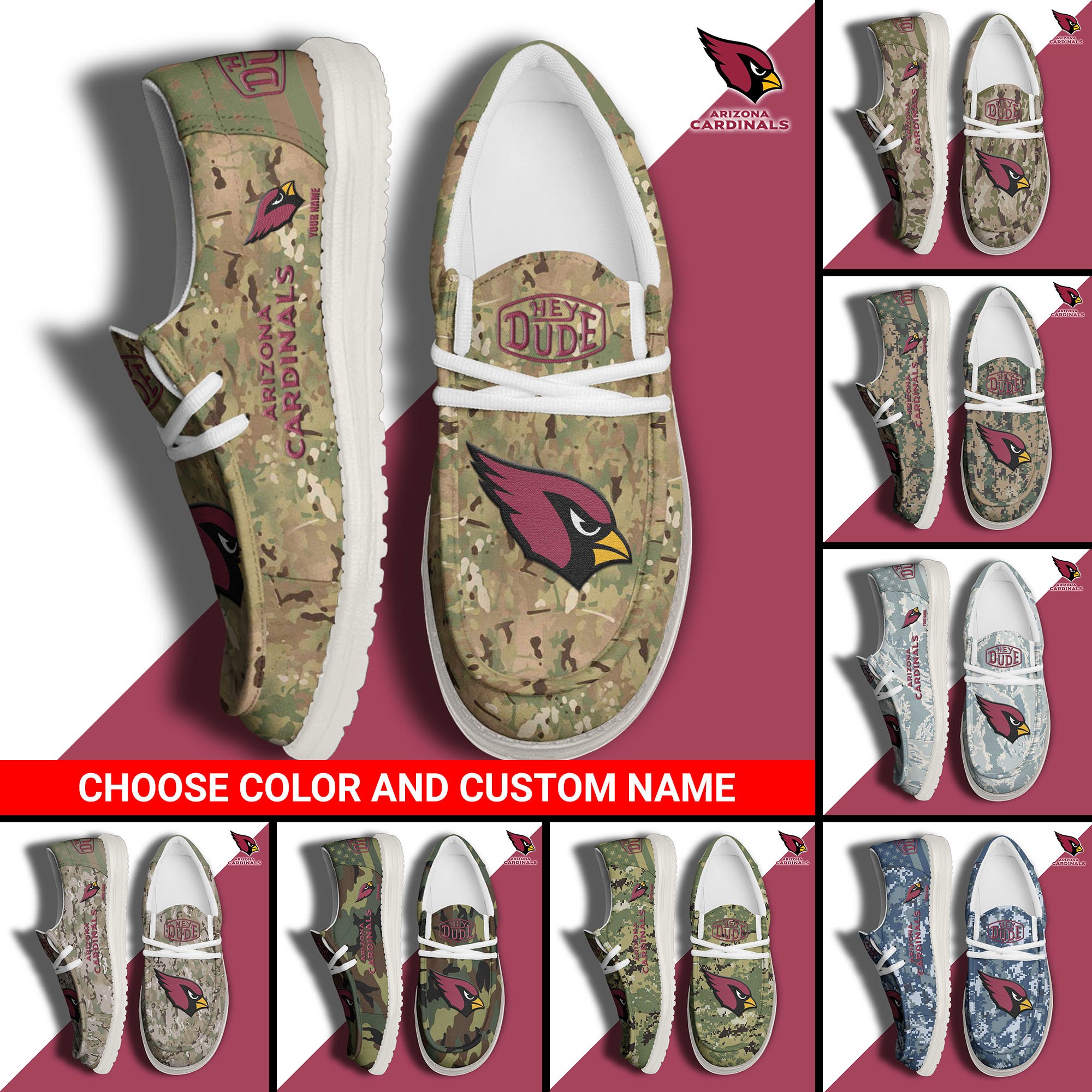 Arizona Cardinals Football Hey Dude Canvas Loafer Shoes Custom Your Name And Choose Your Camo 2024 version, Sport Shoes For Fan, Fan Gifts EHIVM-61145