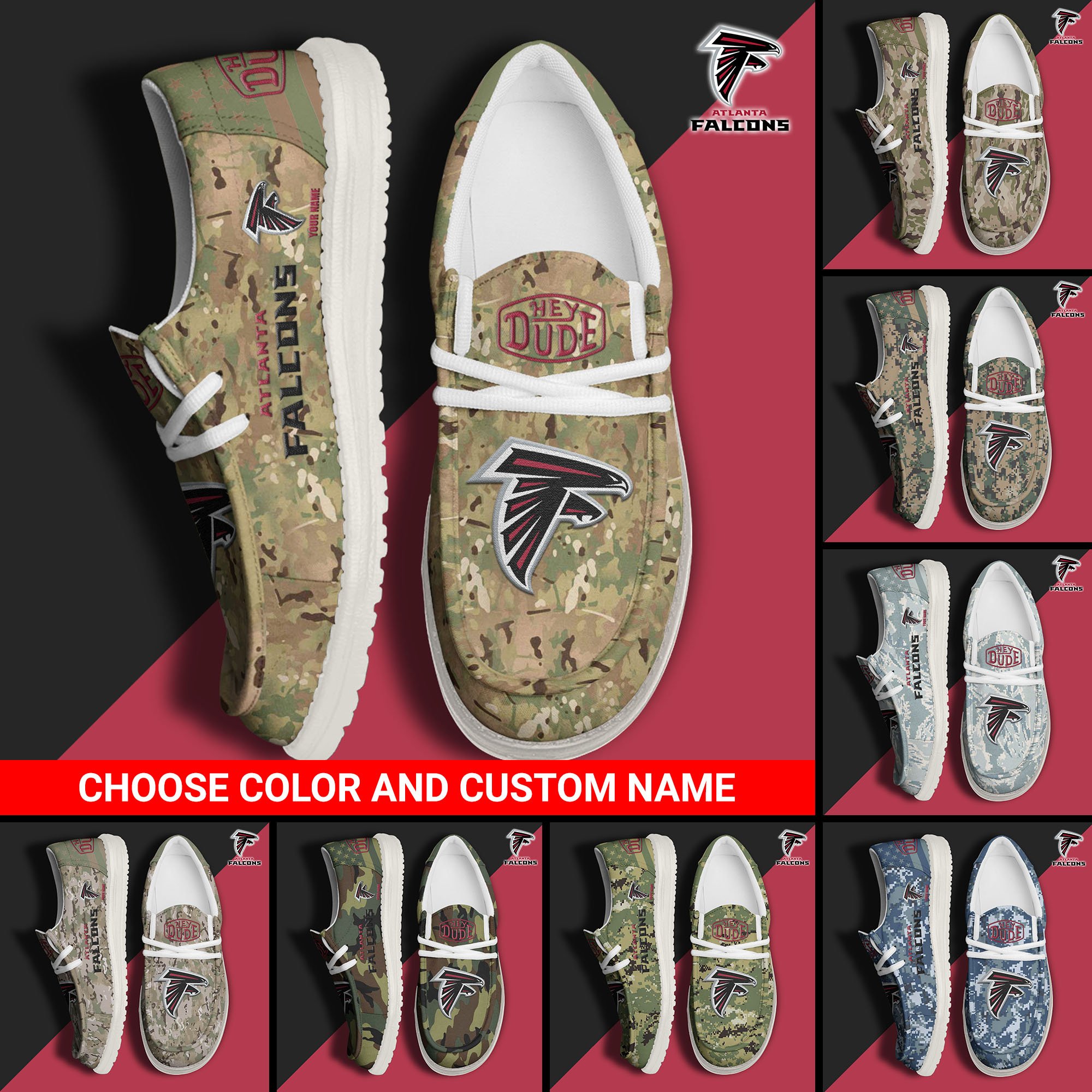 Atlanta Falcons Football Hey Dude Canvas Loafer Shoes Custom Your Name And Choose Your Camo 2024 version, Sport Shoes For Fan, Fan Gifts EHIVM-61145