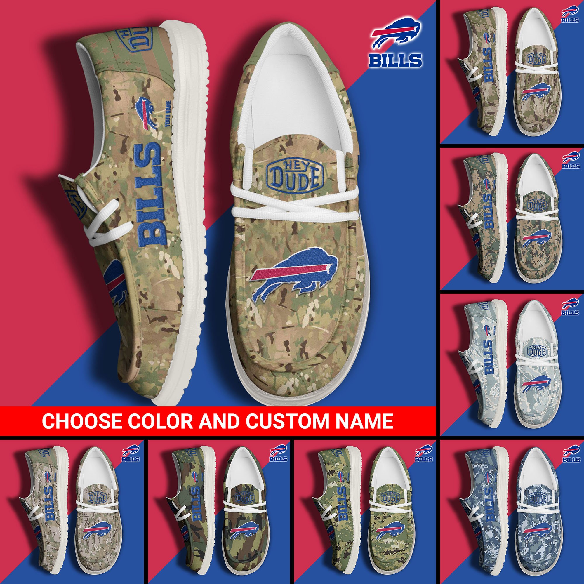 Buffalo Bills Football Hey Dude Canvas Loafer Shoes Custom Your Name And Choose Your Camo 2024 version, Sport Shoes For Fan, Fan Gifts EHIVM-61145