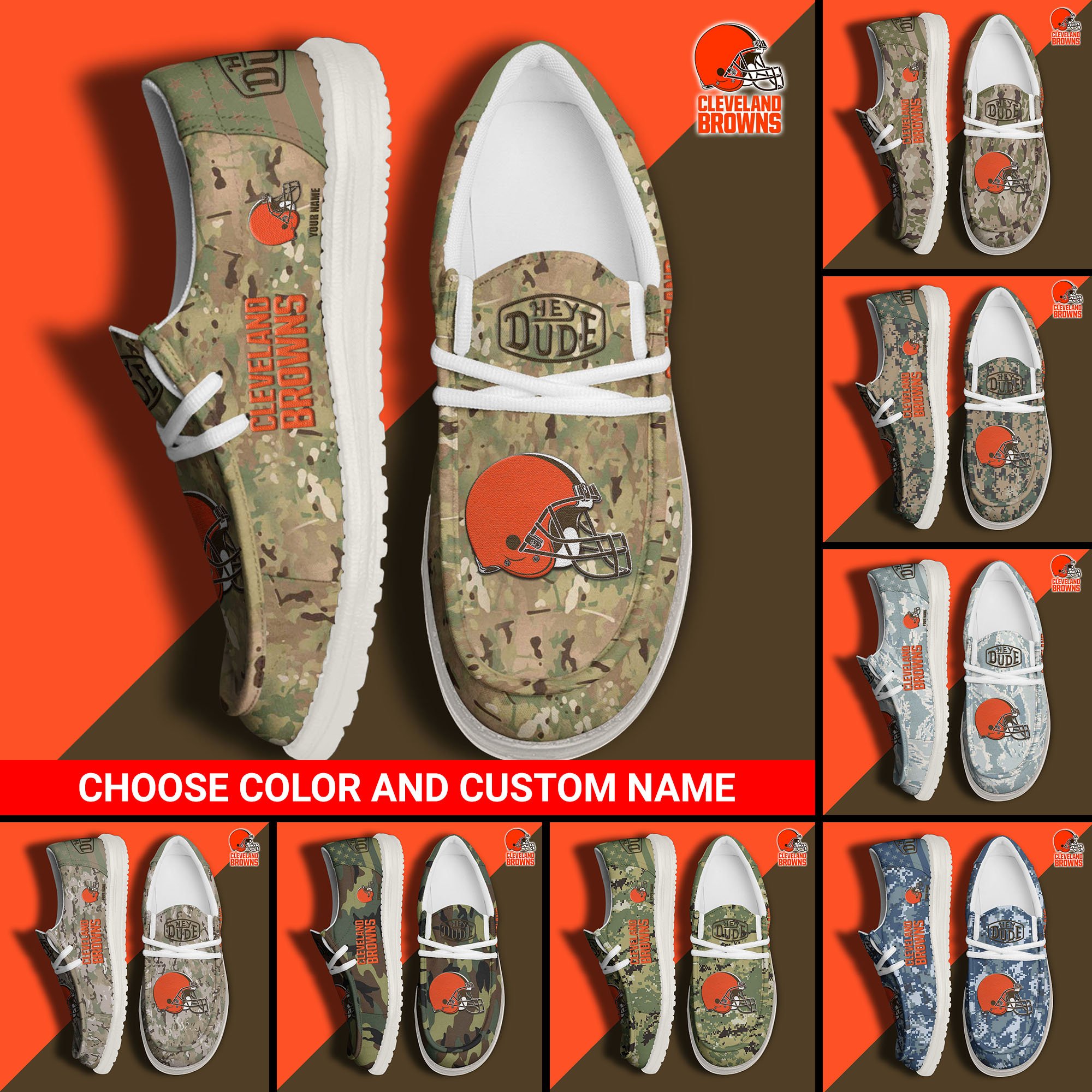 Cleveland Browns Football Hey Dude Canvas Loafer Shoes Custom Your Name And Choose Your Camo 2024 version, Sport Shoes For Fan, Fan Gifts EHIVM-61145