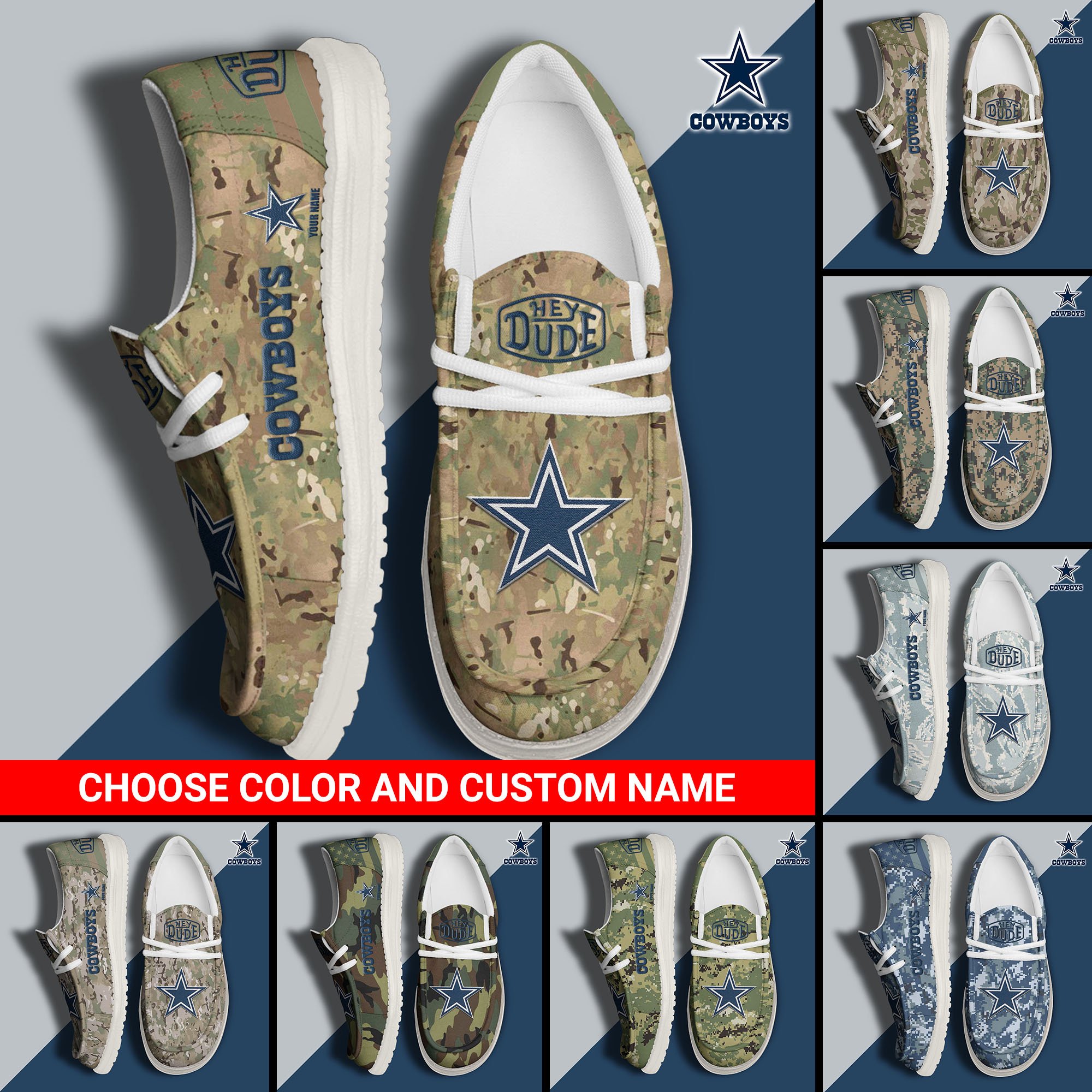 Dallas Cowboys Football Hey Dude Canvas Loafer Shoes Custom Your Name And Choose Your Camo 2024 version, Sport Shoes For Fan, Fan Gifts EHIVM-61145