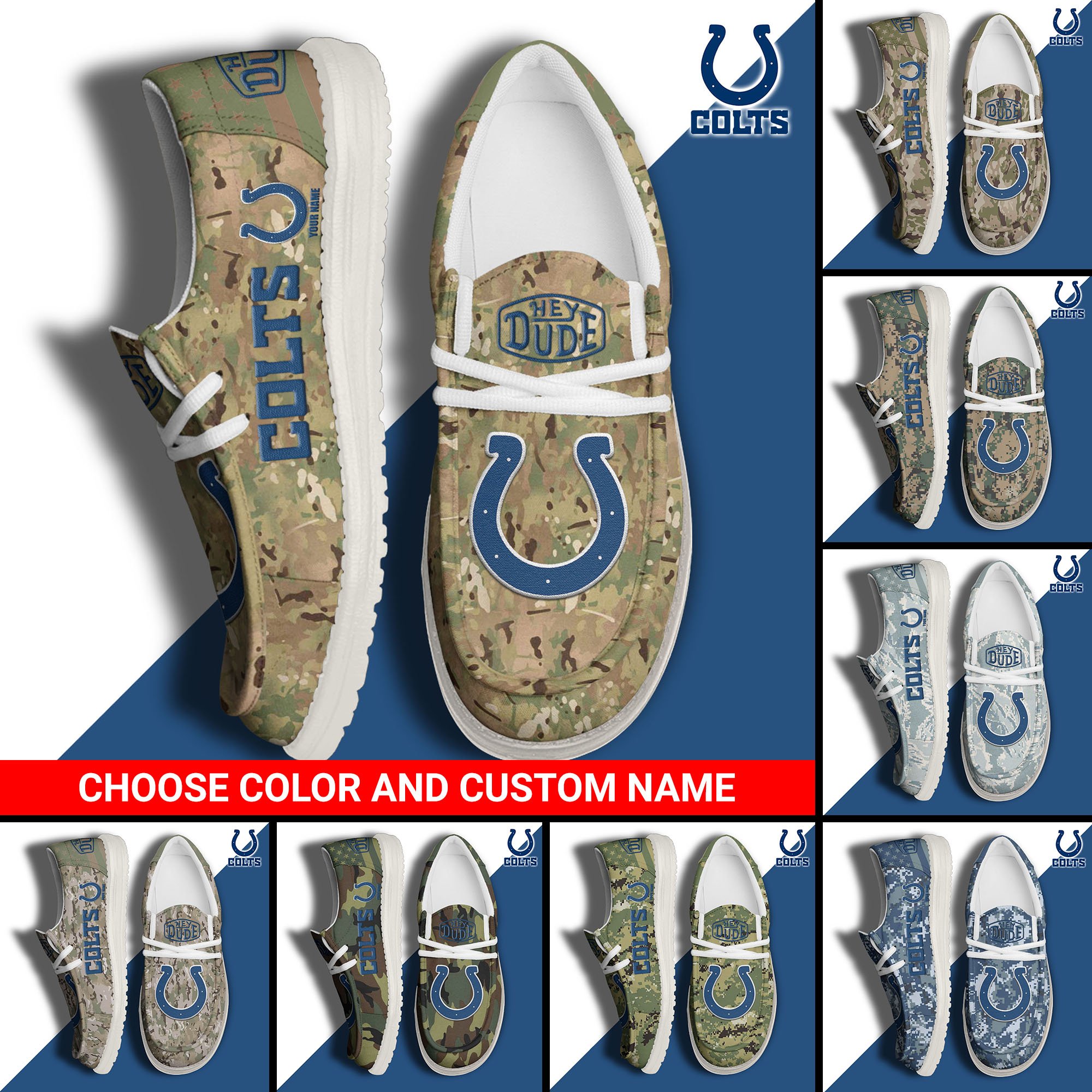 Indianapolis Colts Football Hey Dude Canvas Loafer Shoes Custom Your Name And Choose Your Camo 2024 version, Sport Shoes For Fan, Fan Gifts EHIVM-61145