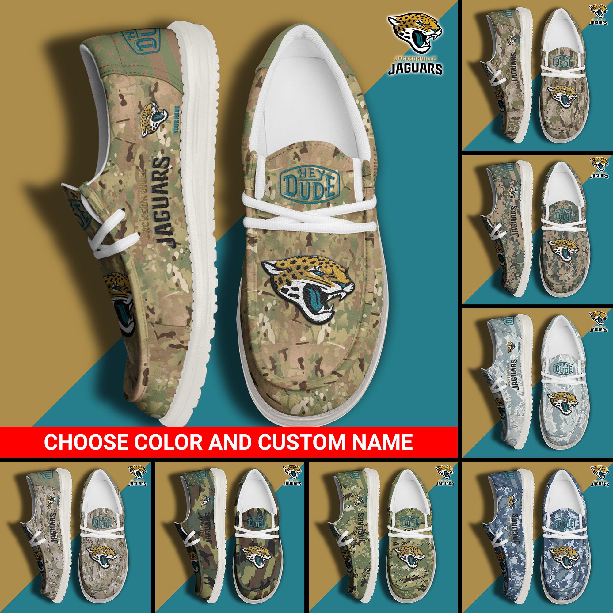 Jacksonville Jaguars Football Hey Dude Canvas Loafer Shoes Custom Your Name And Choose Your Camo 2024 version, Sport Shoes For Fan, Fan Gifts EHIVM-61145