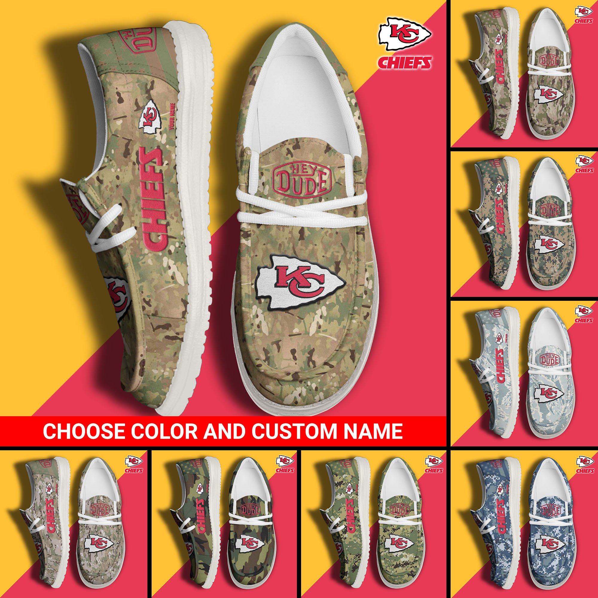 Kansas City Chiefs Football Hey Dude Canvas Loafer Shoes Custom Your Name And Choose Your Camo 2024 version, Sport Shoes For Fan, Fan Gifts EHIVM-61145