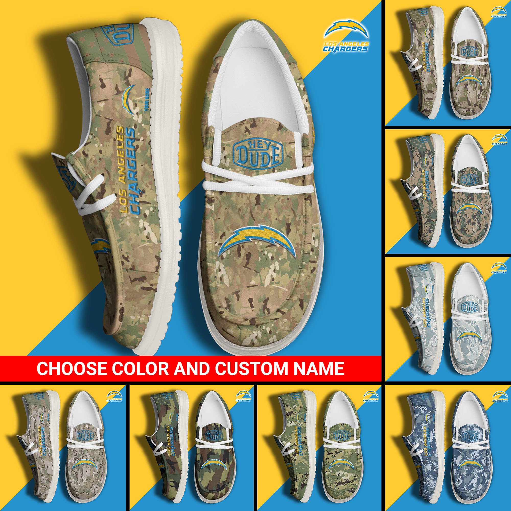 Los Angeles Chargers Football Hey Dude Canvas Loafer Shoes Custom Your Name And Choose Your Camo 2024 version, Sport Shoes For Fan, Fan Gifts EHIVM-61145