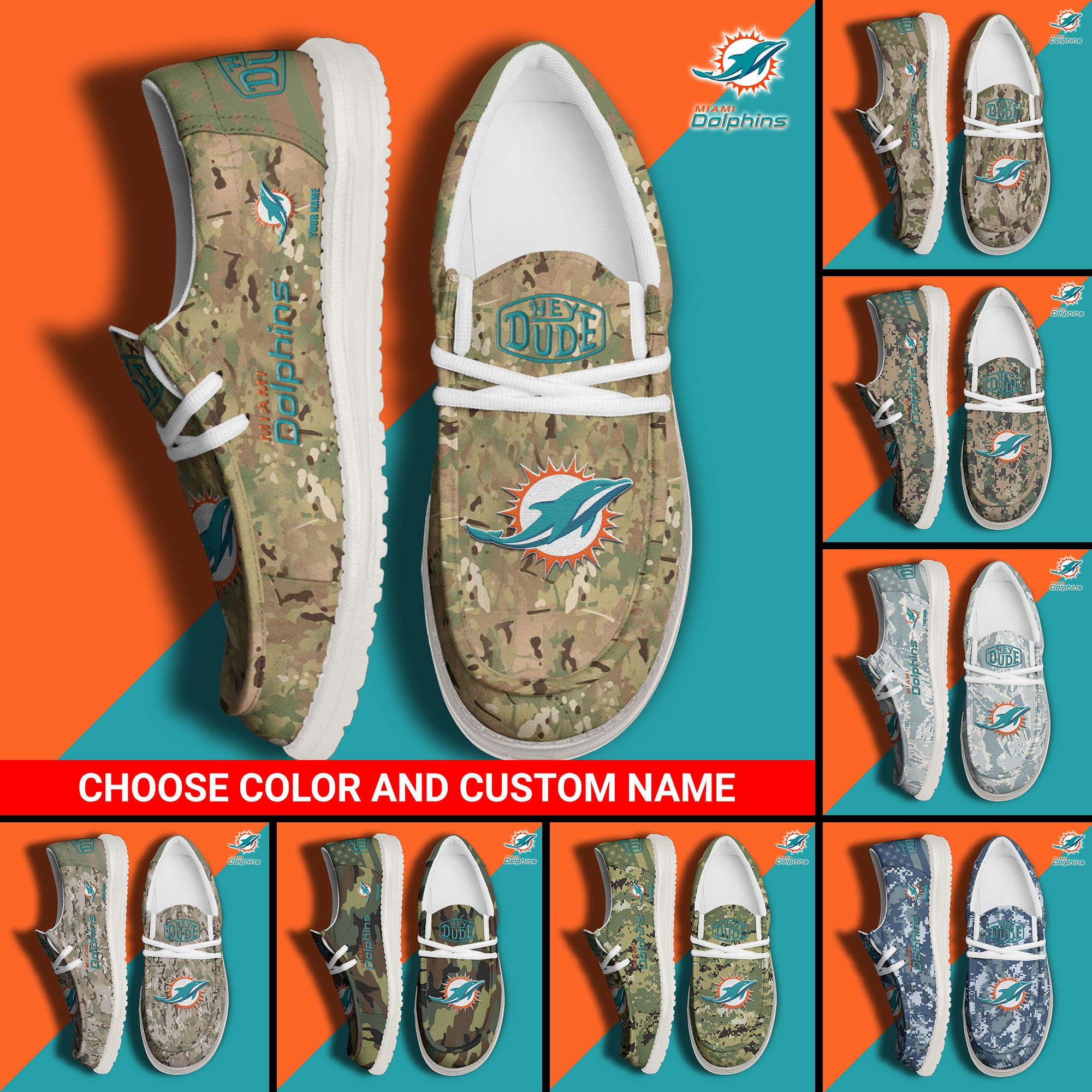 Miami Dolphins Football Hey Dude Canvas Loafer Shoes Custom Your Name And Choose Your Camo 2024 version, Sport Shoes For Fan, Fan Gifts EHIVM-61145