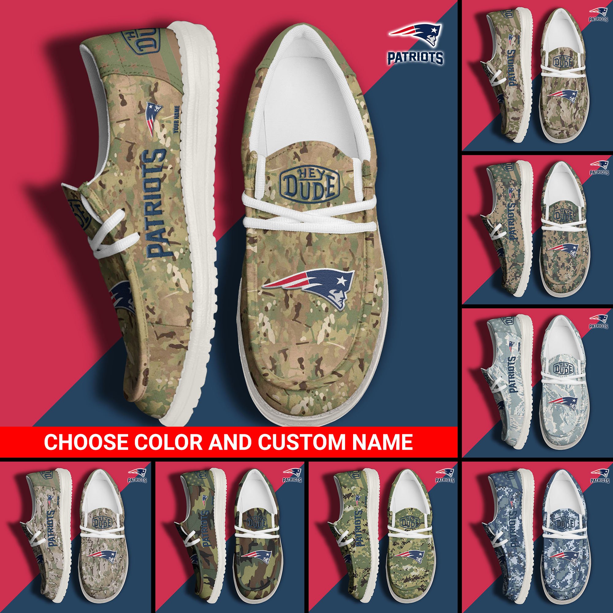 New England Patriots Football Hey Dude Canvas Loafer Shoes Custom Your Name And Choose Your Camo 2024 version, Sport Shoes For Fan, Fan Gifts EHIVM-61145