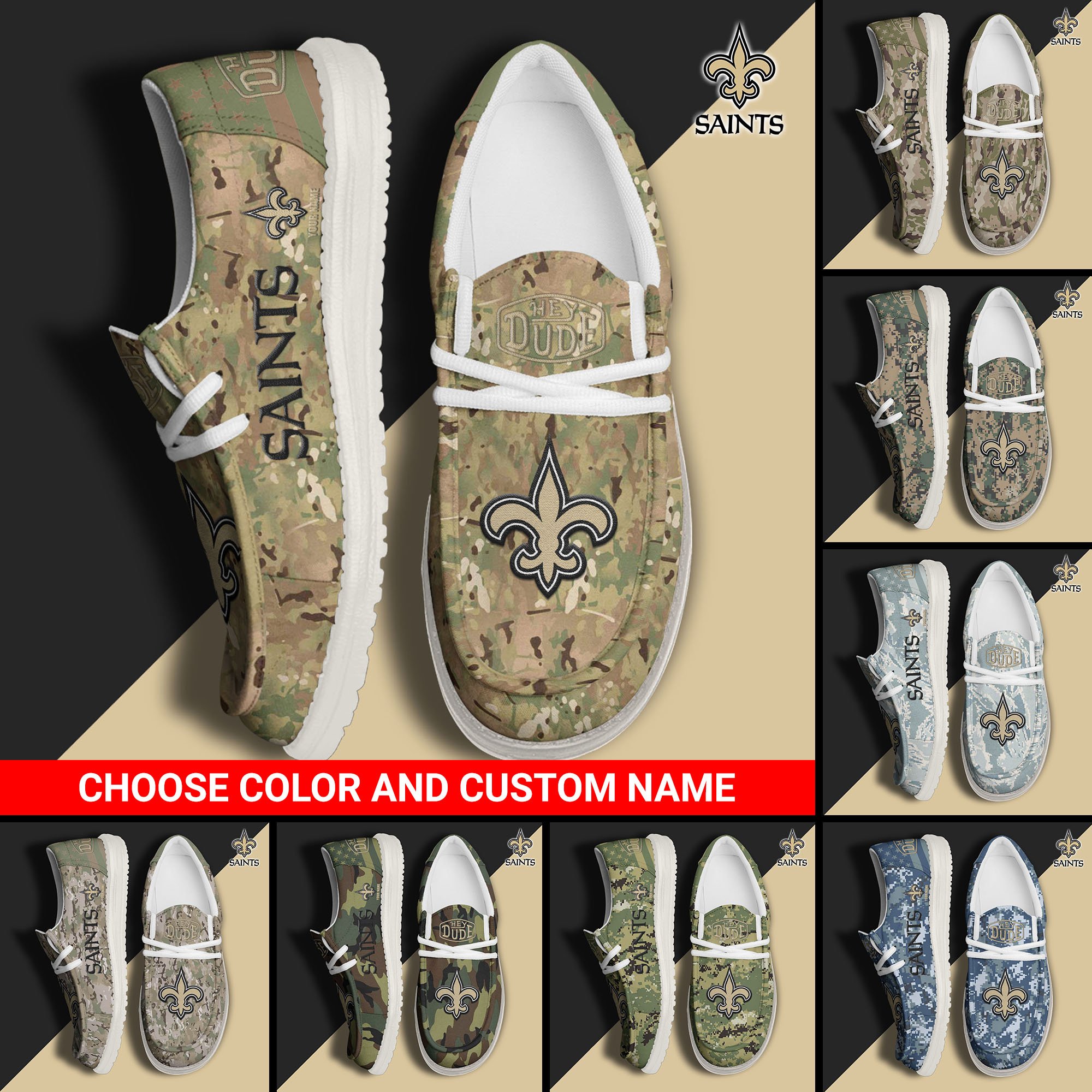 New Orleans Saints Football Hey Dude Canvas Loafer Shoes Custom Your Name And Choose Your Camo 2024 version, Sport Shoes For Fan, Fan Gifts EHIVM-61145