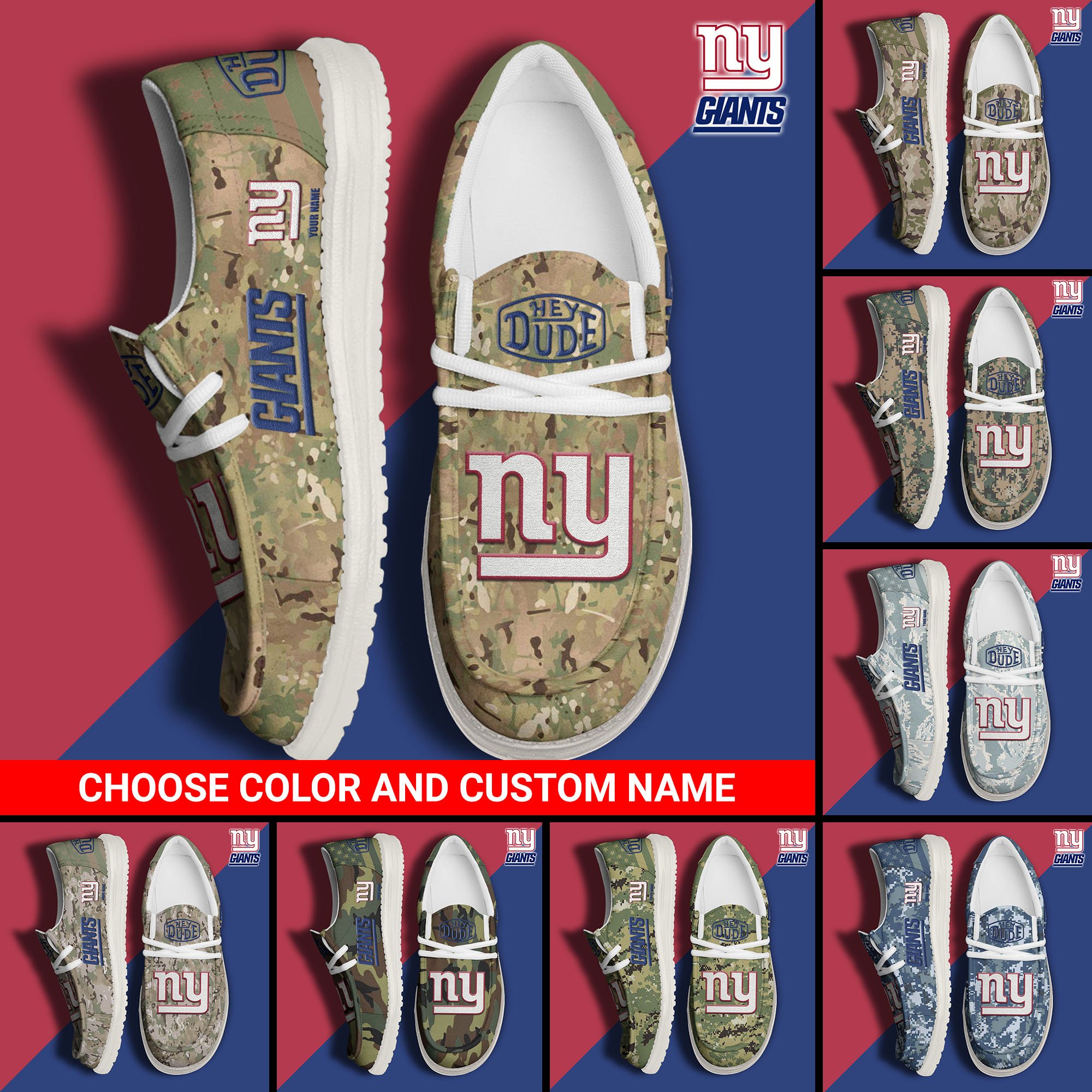 New York Giants Football Hey Dude Canvas Loafer Shoes Custom Your Name And Choose Your Camo 2024 version, Sport Shoes For Fan, Fan Gifts EHIVM-61145