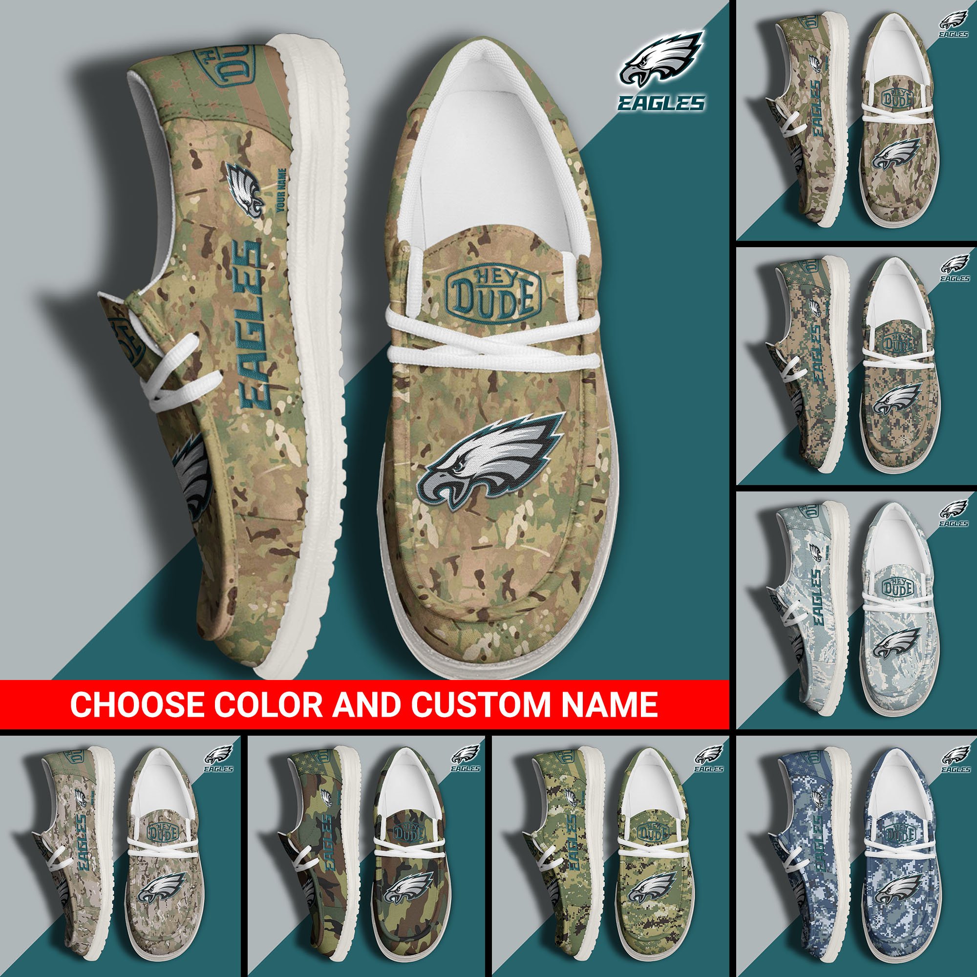 Philadelphia Eagles Football Hey Dude Canvas Loafer Shoes Custom Your Name And Choose Your Camo 2024 version, Sport Shoes For Fan, Fan Gifts EHIVM-61145