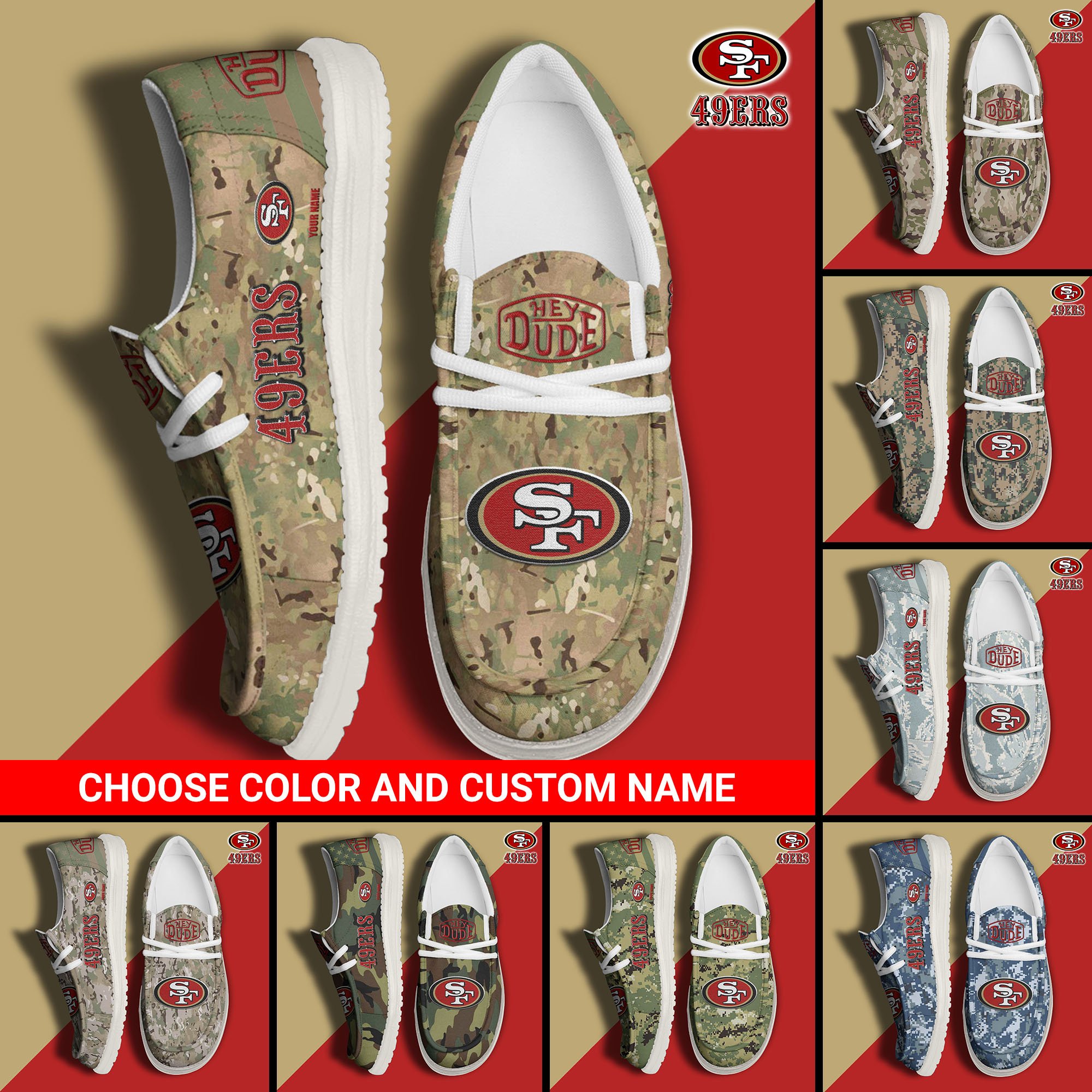 San Francisco 49ers Football Hey Dude Canvas Loafer Shoes Custom Your Name And Choose Your Camo 2024 version, Sport Shoes For Fan, Fan Gifts EHIVM-61145