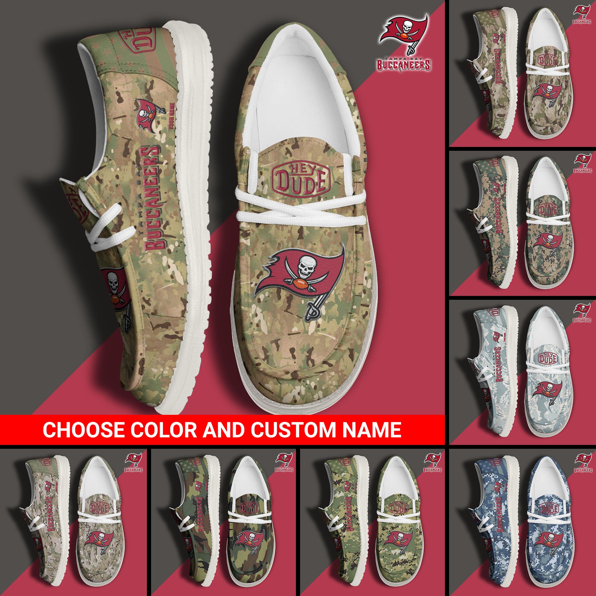 Tampa Bay Buccaneers Football Hey Dude Canvas Loafer Shoes Custom Your Name And Choose Your Camo 2024 version, Sport Shoes For Fan, Fan Gifts EHIVM-61145