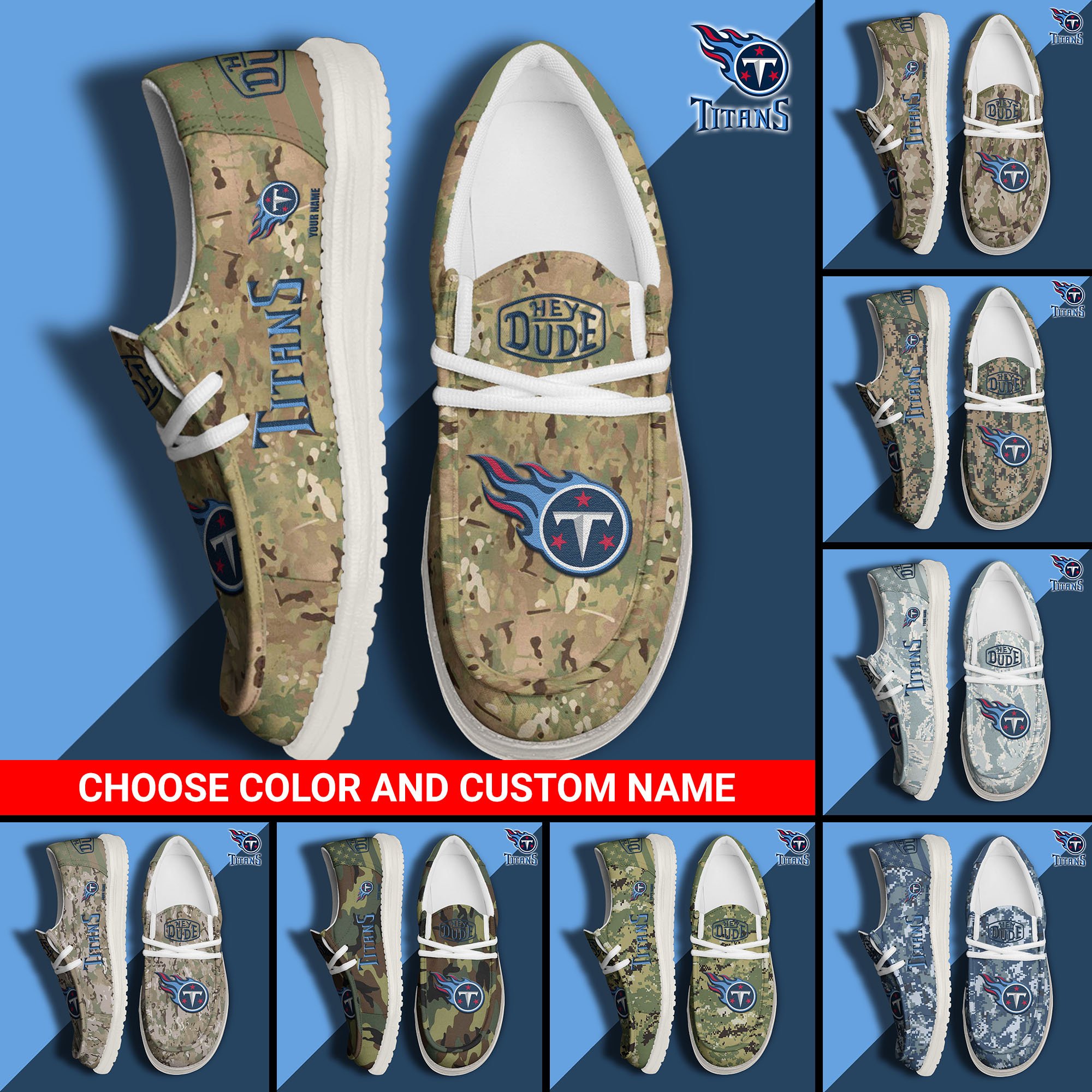 Tennessee Titans Football Hey Dude Canvas Loafer Shoes Custom Your Name And Choose Your Camo 2024 version, Sport Shoes For Fan, Fan Gifts EHIVM-61145