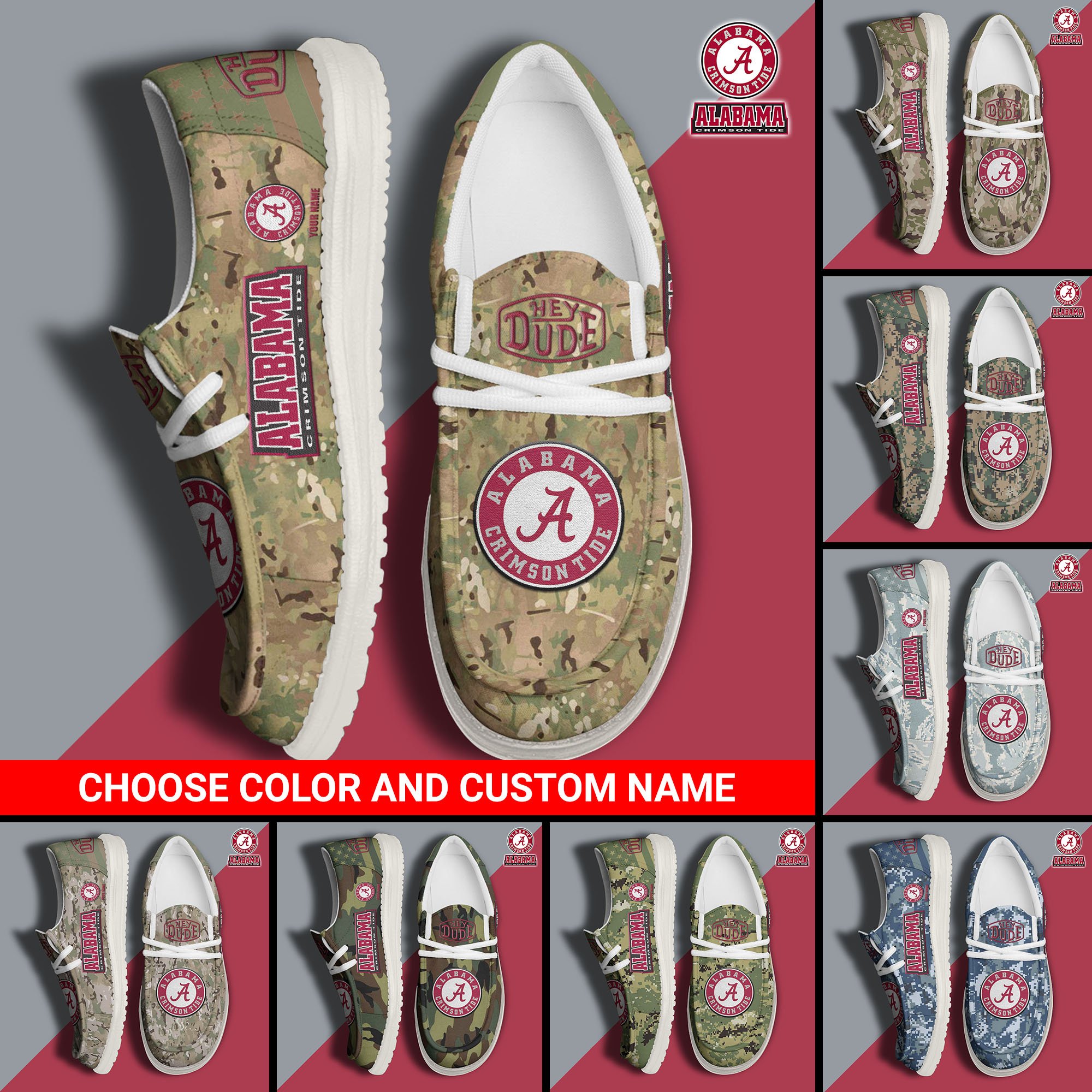 Alabama Crimson Tide Football Hey Dude Canvas Loafer Shoes Custom Your Name And Choose Your Camo 2024 version, Sport Shoes For Fan, Fan Gifts  EHIVM-61210